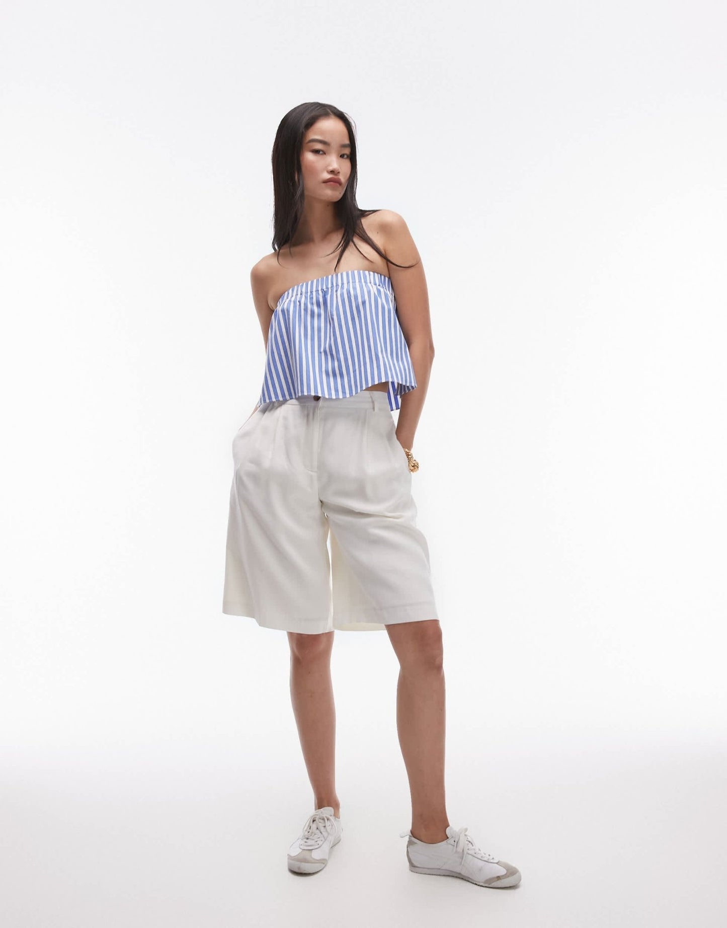 Topshop cotton stripe bandeau top in blue stripe - ASOS Sample Sale EU Store