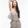 Top bandeau a righe in cotone Topshop in oliva a righe