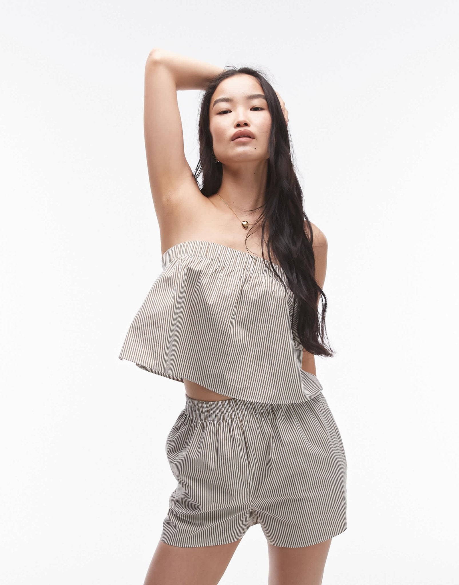Topshop cotton stripe bandeau top in olive stripe - ASOS Sample Sale EU Store