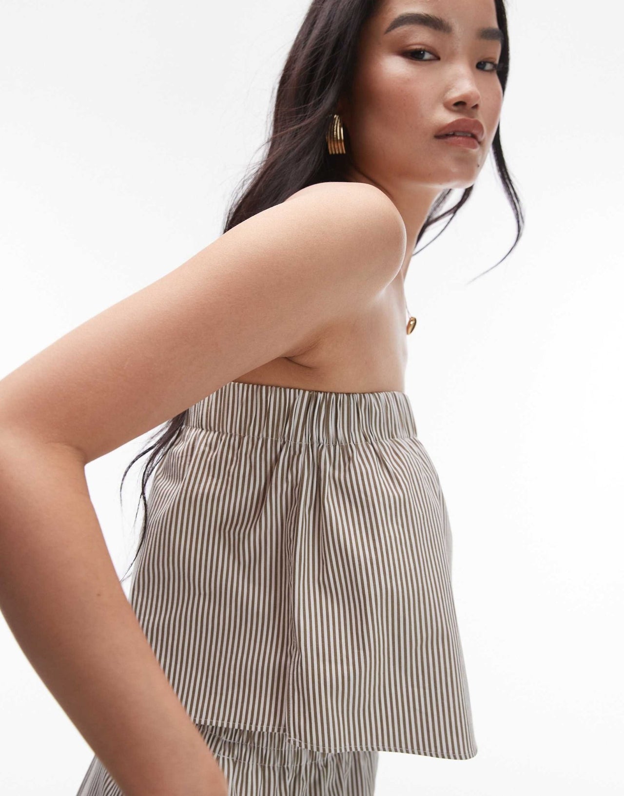 Topshop cotton stripe bandeau top in olive stripe - ASOS Sample Sale EU Store