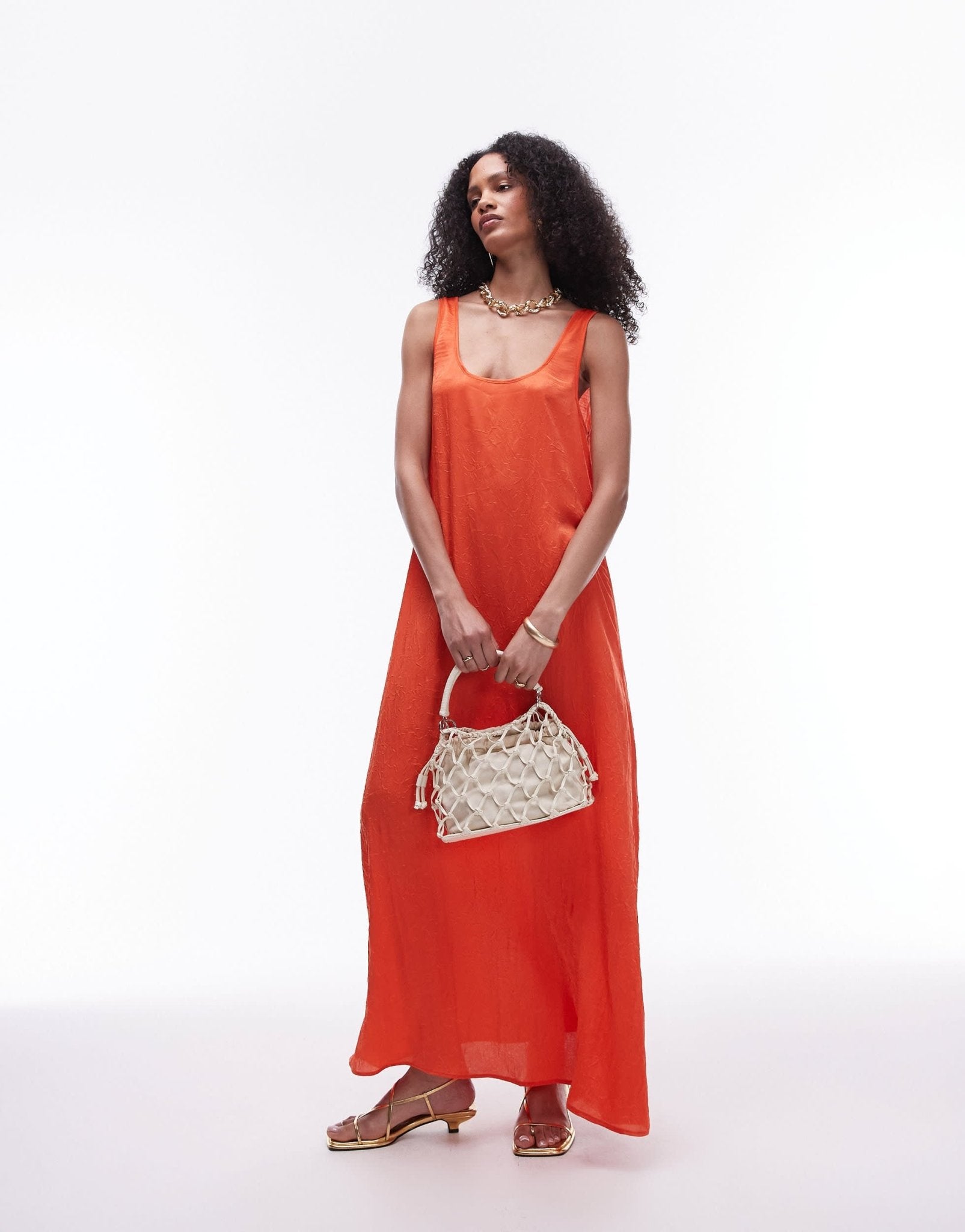 Topshop crinkle low scoop maxi dress in red - ASOS Sample Sale EU Store