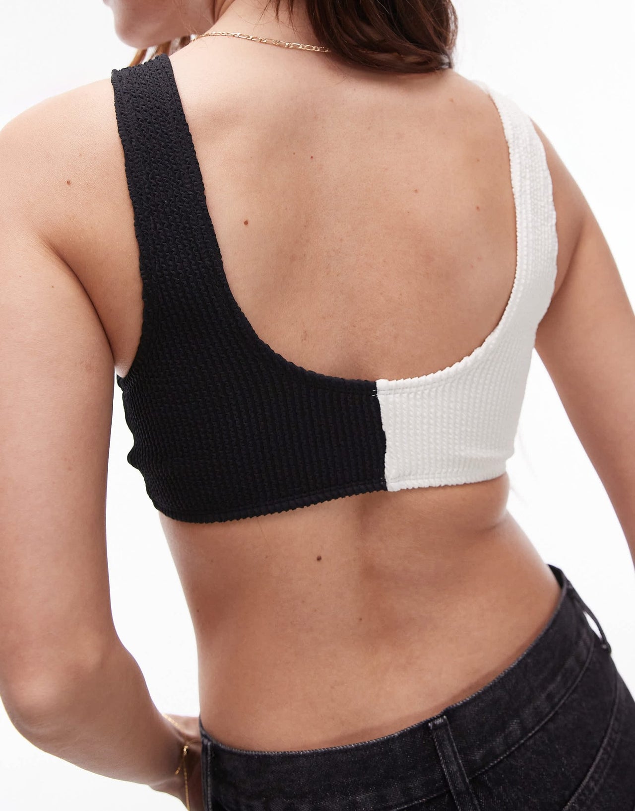 Topshop crinkle twist front bikini top in mono contrast - ASOS Sample Sale EU Store