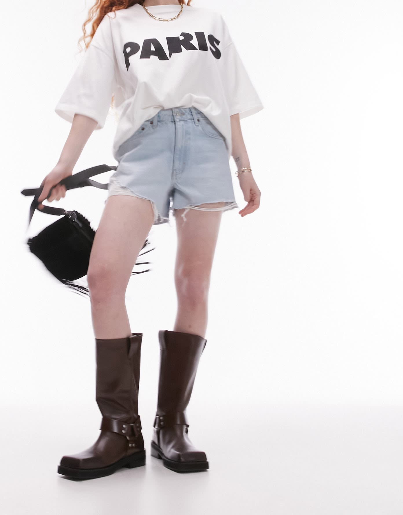 Topshop denim a - line Mom Shorts with rips in bleach - ASOS Sample Sale EU Store