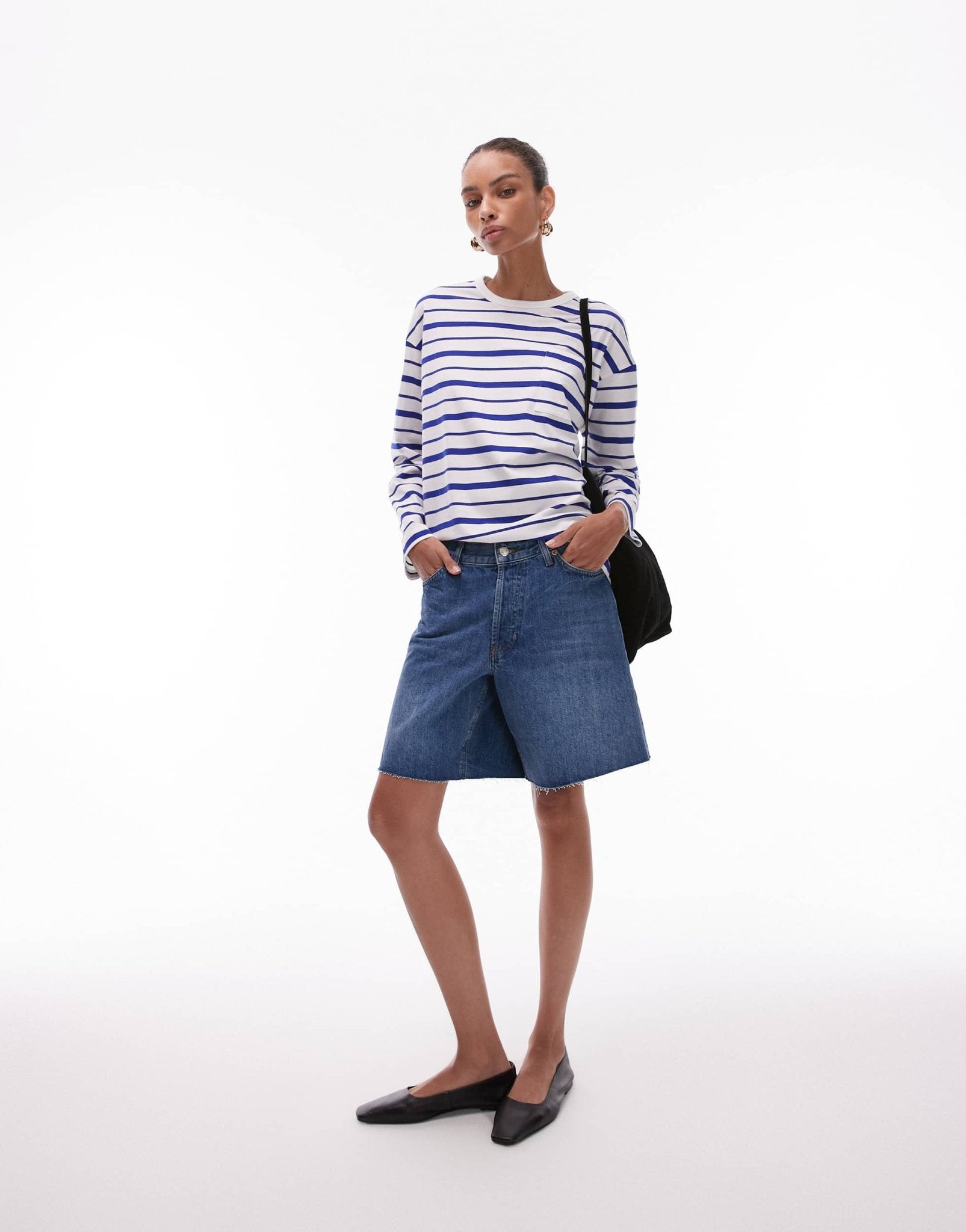 Topshop denim loose fit jort in mid blue - ASOS Sample Sale EU Store