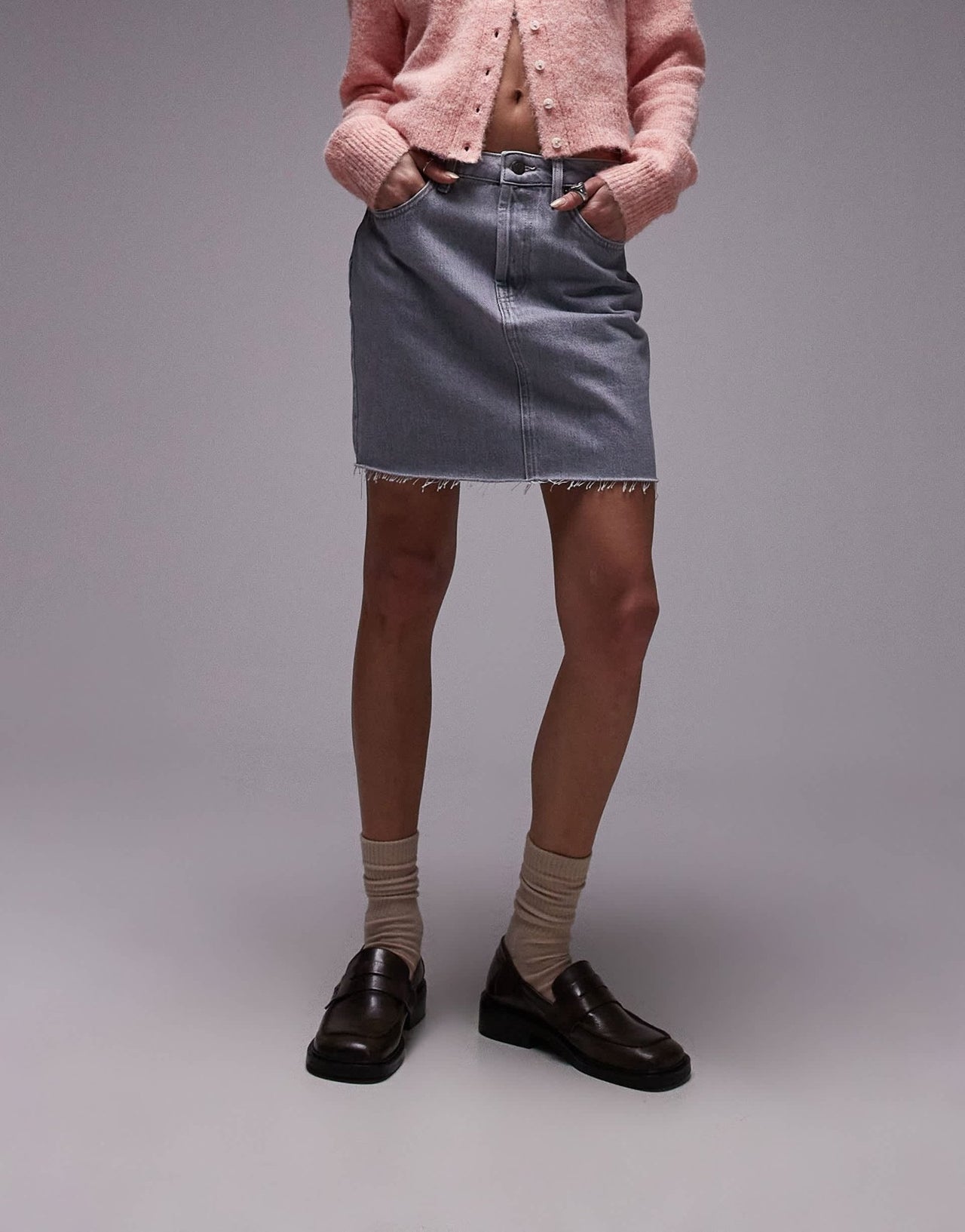 Topshop denim mini pelmet skirt in dove grey - ASOS Sample Sale EU Store
