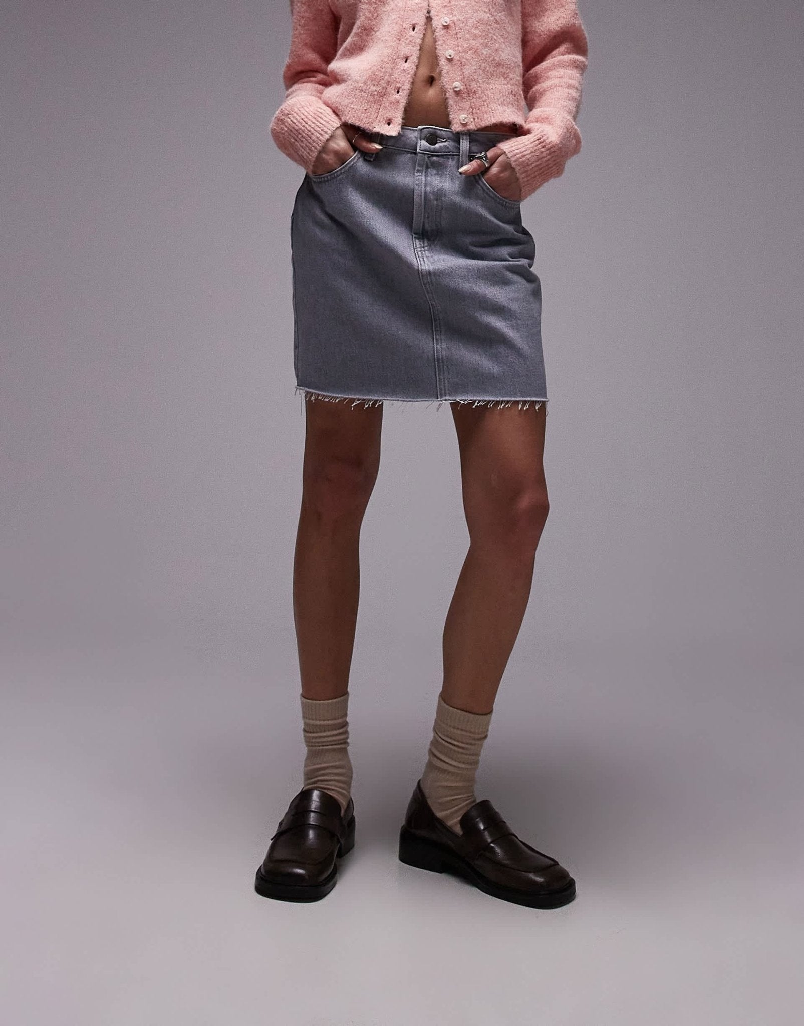 Topshop denim mini pelmet skirt in dove grey - ASOS Sample Sale EU Store