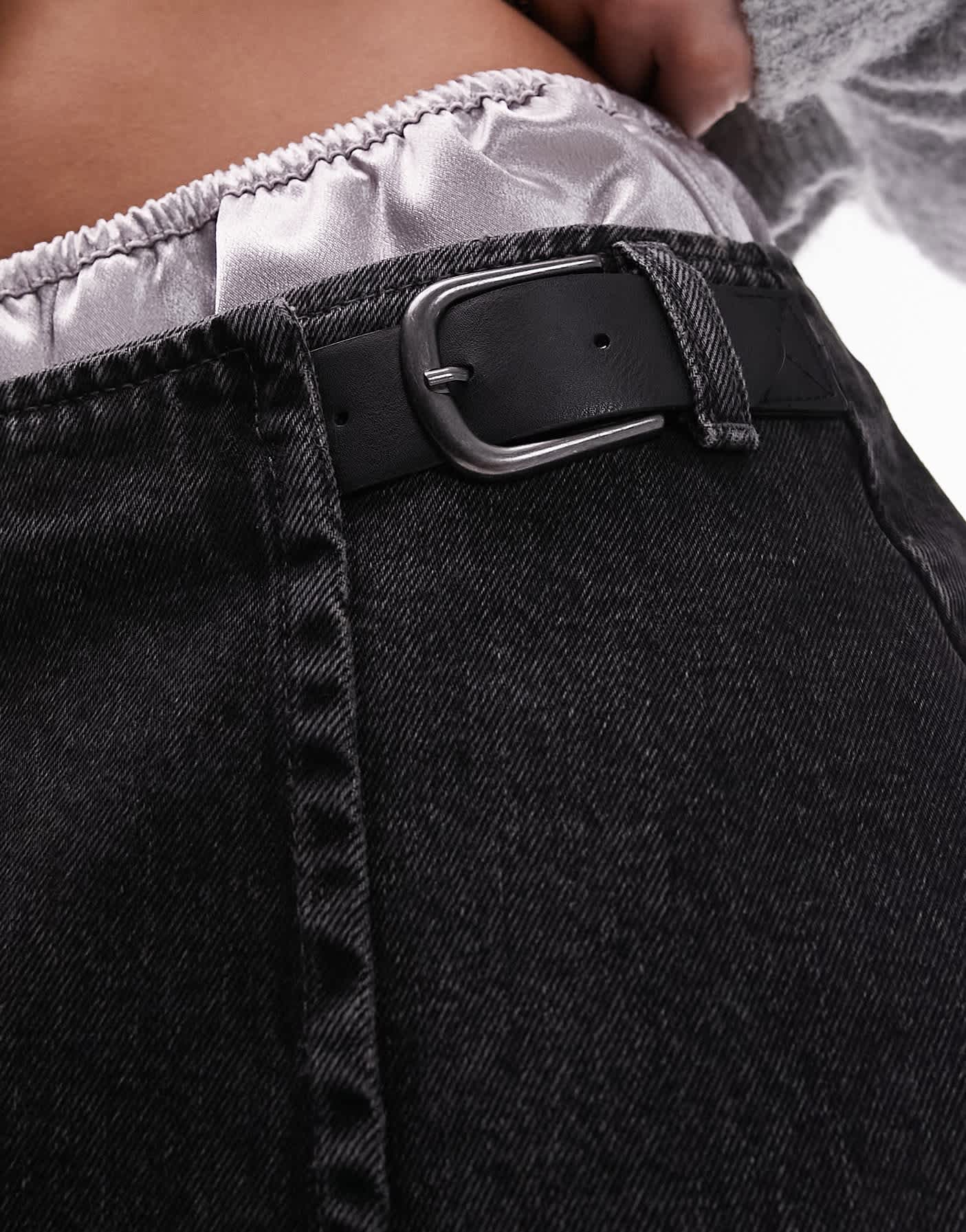 Topshop denim mini wrap skirt with buckle in washed black - ASOS Sample Sale EU Store