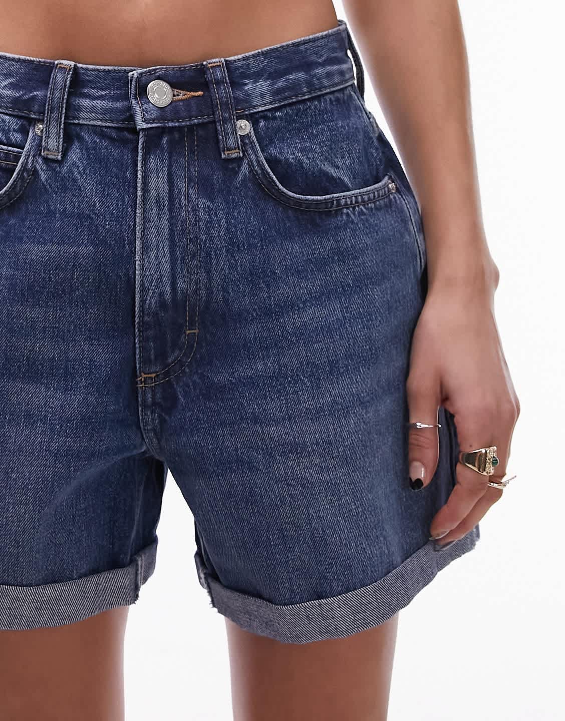 Topshop denim roll hem short in rich blue - ASOS Sample Sale EU Store