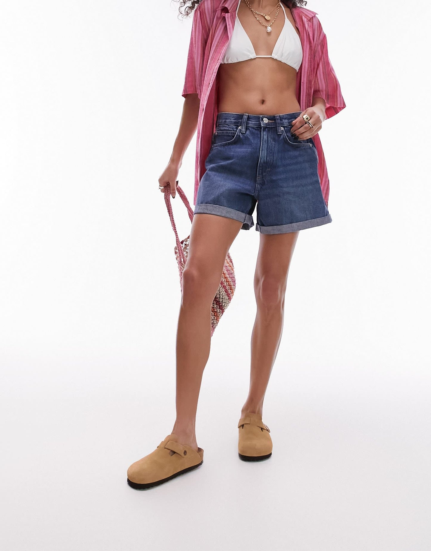 Topshop denim roll hem short in rich blue - ASOS Sample Sale EU Store