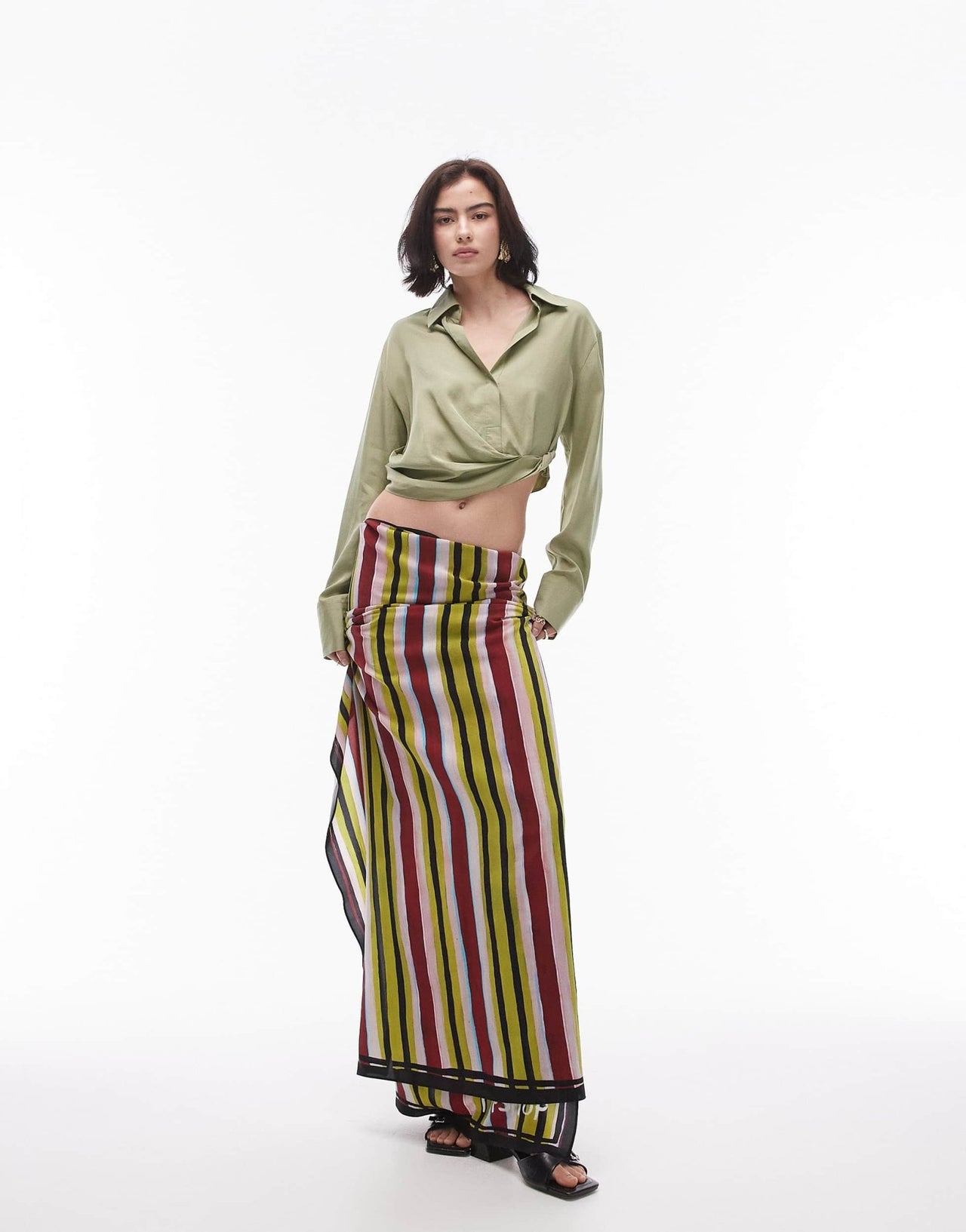 Topshop drape side top in khaki - ASOS Sample Sale EU Store