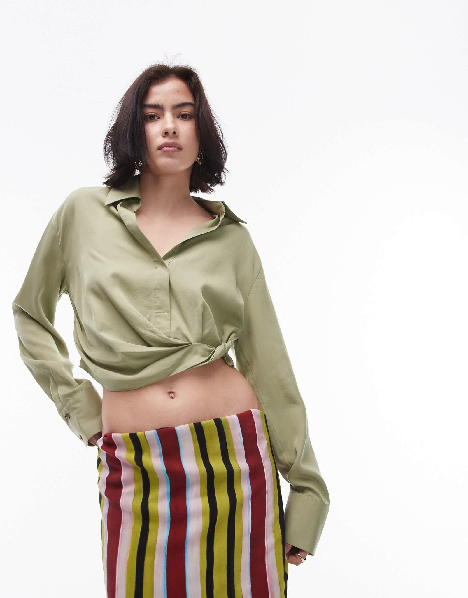 Topshop drape side top in khaki - ASOS Sample Sale EU Store