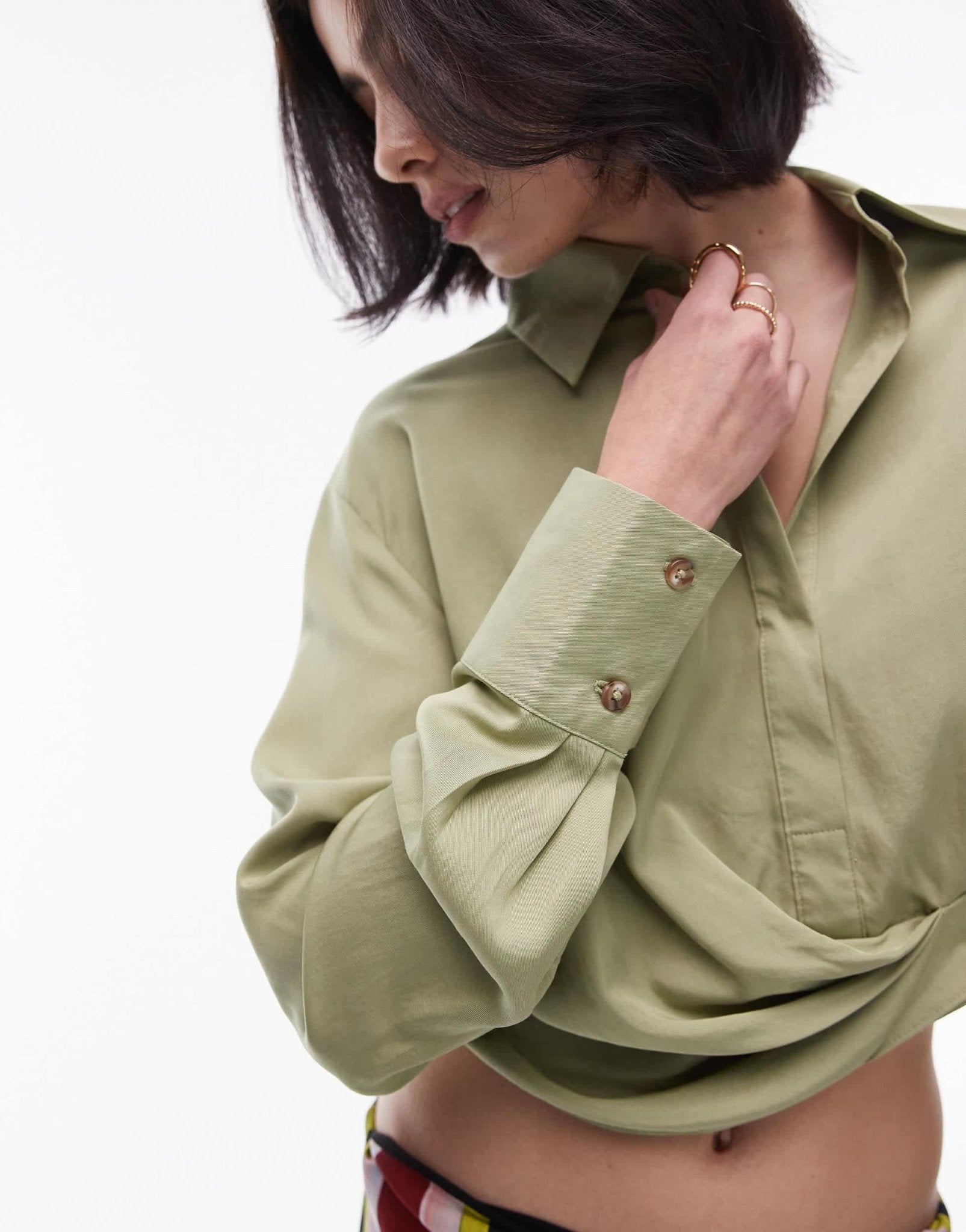 Topshop drape side top in khaki - ASOS Sample Sale EU Store
