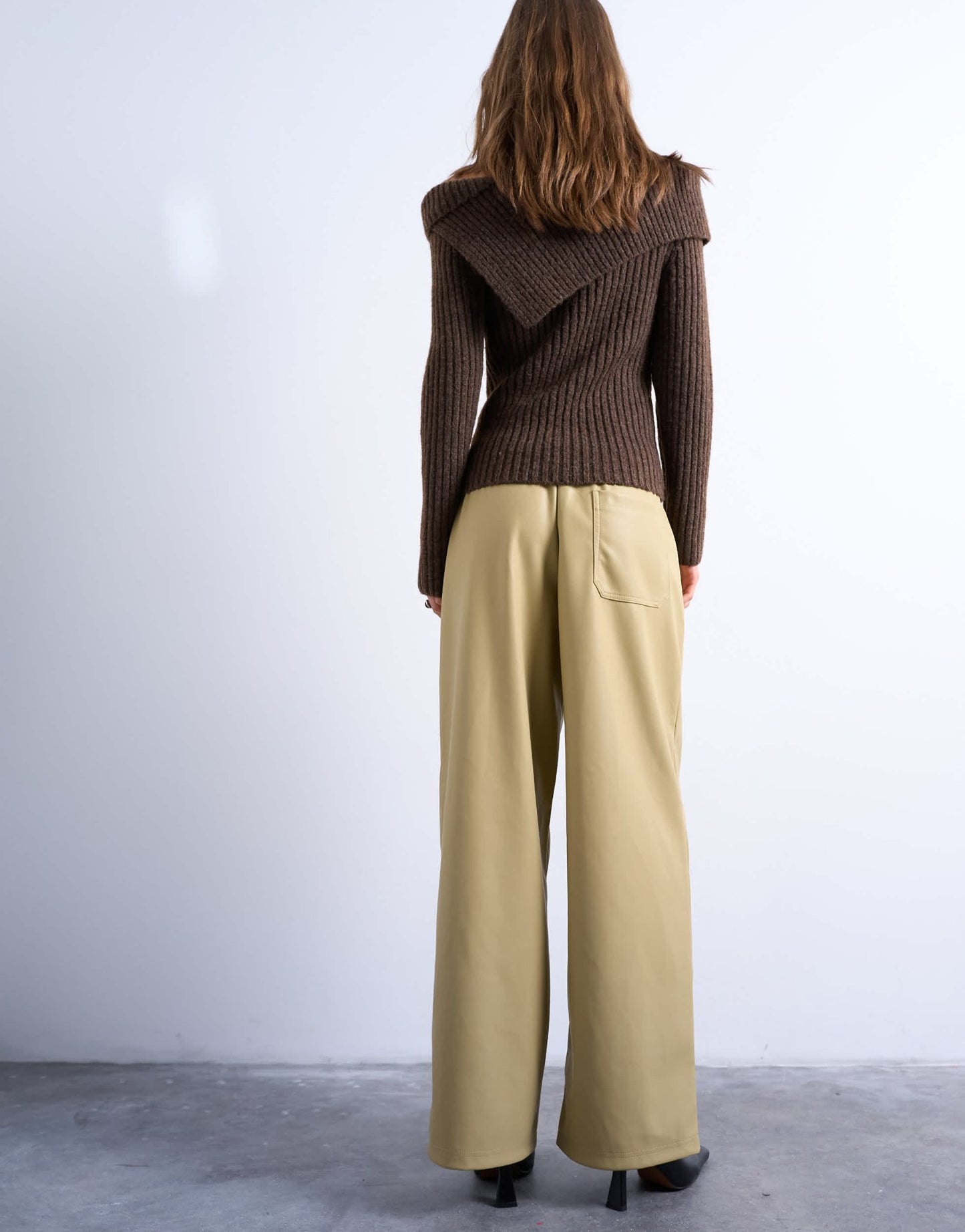 Topshop drawstring pull on faux leather straight leg trouser in taupe - ASOS Sample Sale EU Store