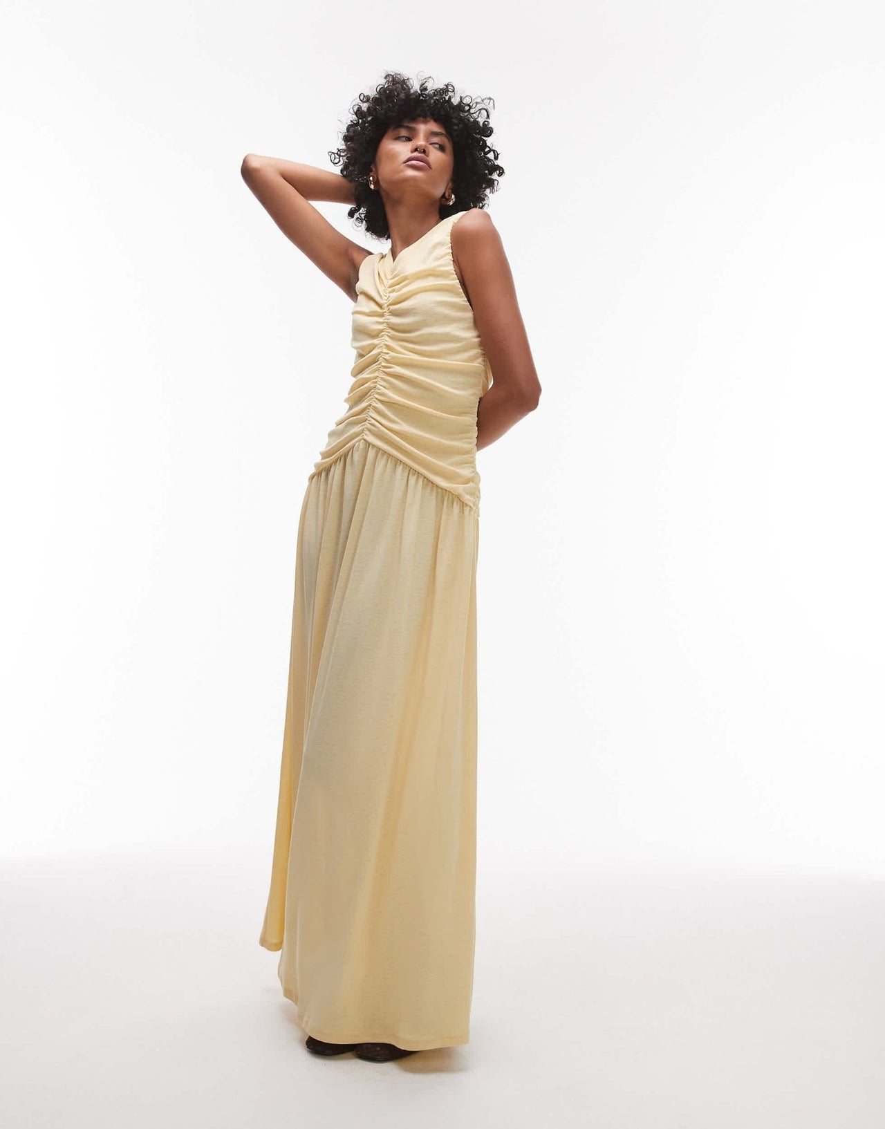 Topshop drop waist ruched maxi dress in buttermilk - ASOS Sample Sale EU Store