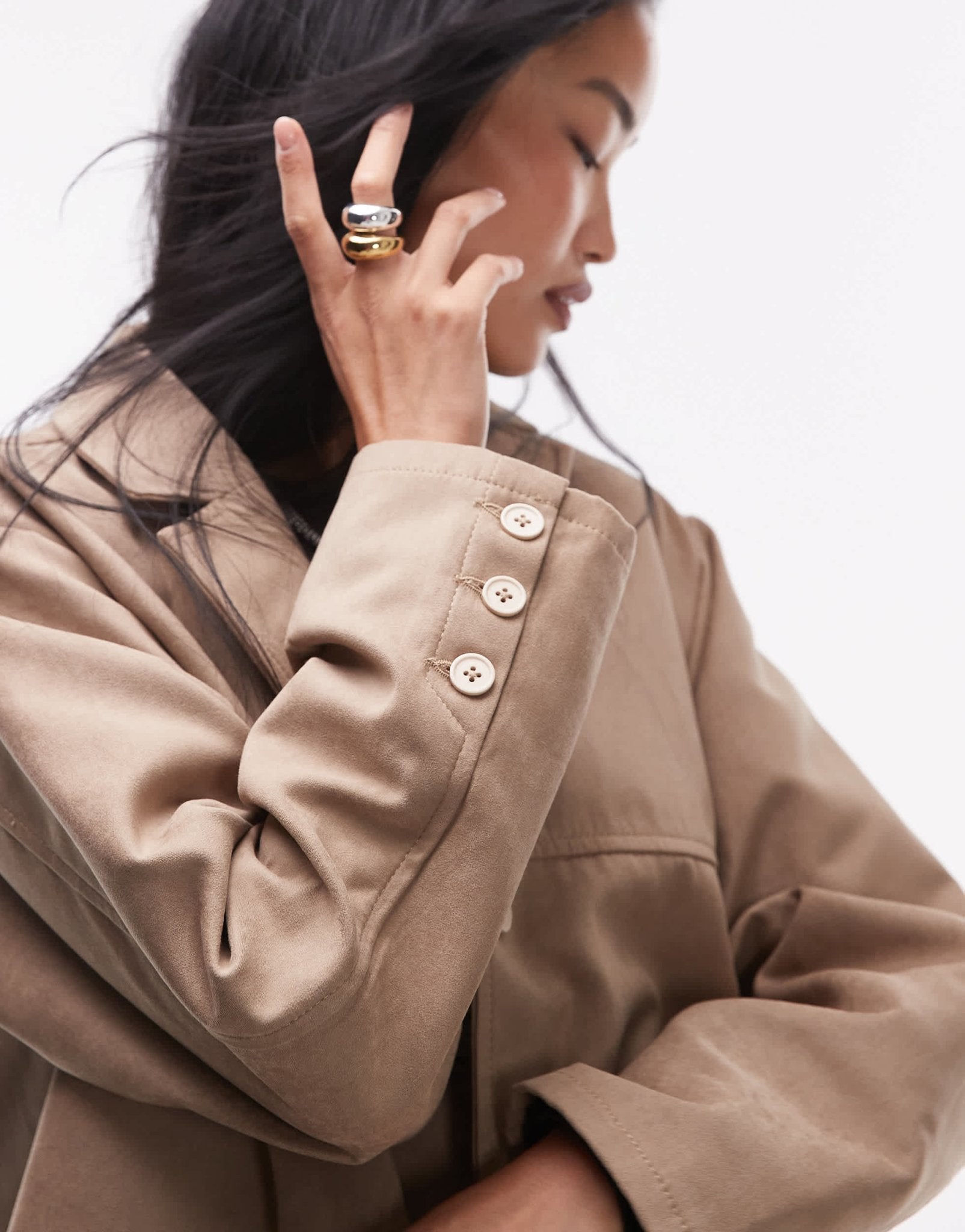 Topshop faux suede relaxed jacket in light beige - ASOS Sample Sale EU Store