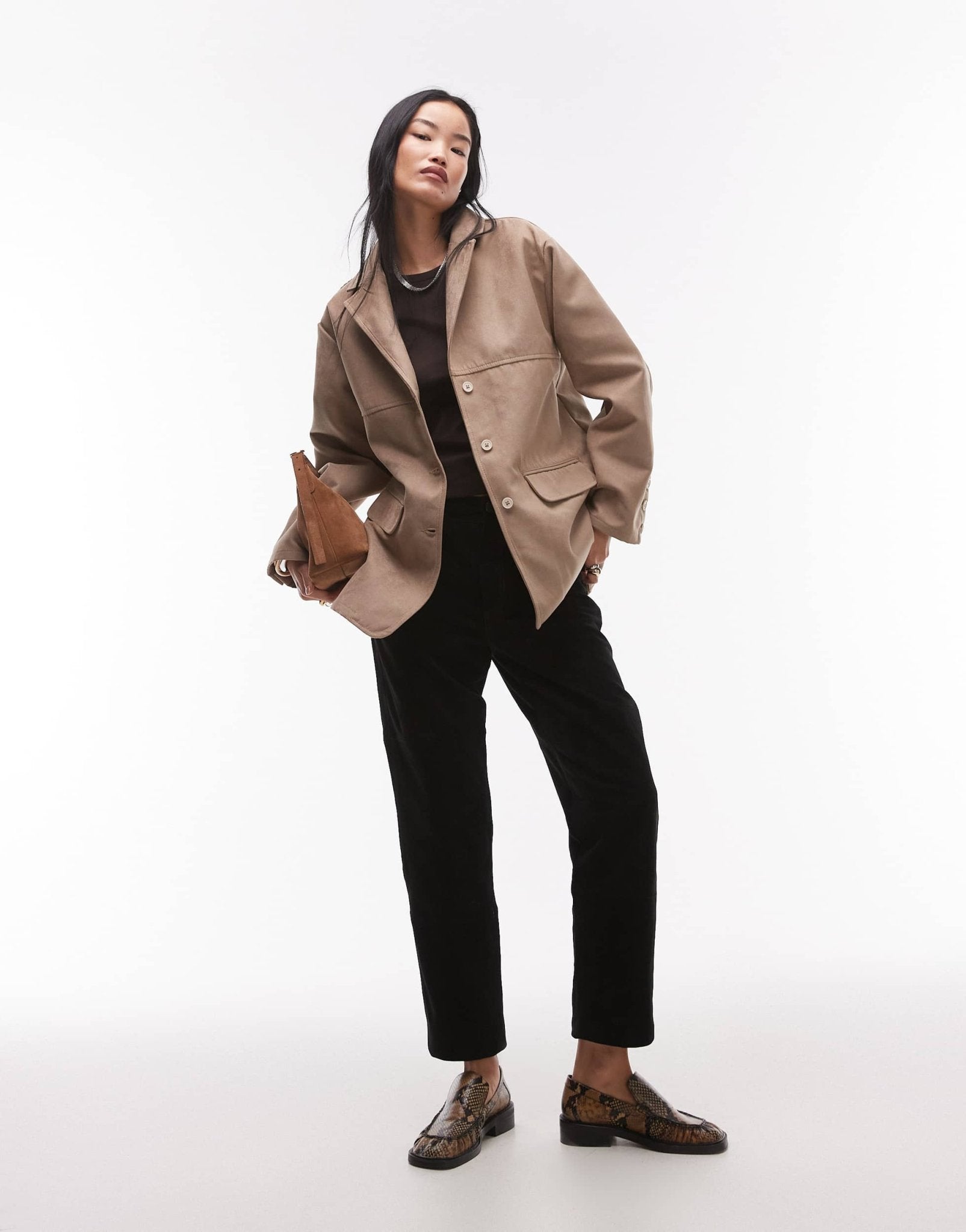 Topshop faux suede relaxed jacket in light beige - ASOS Sample Sale EU Store