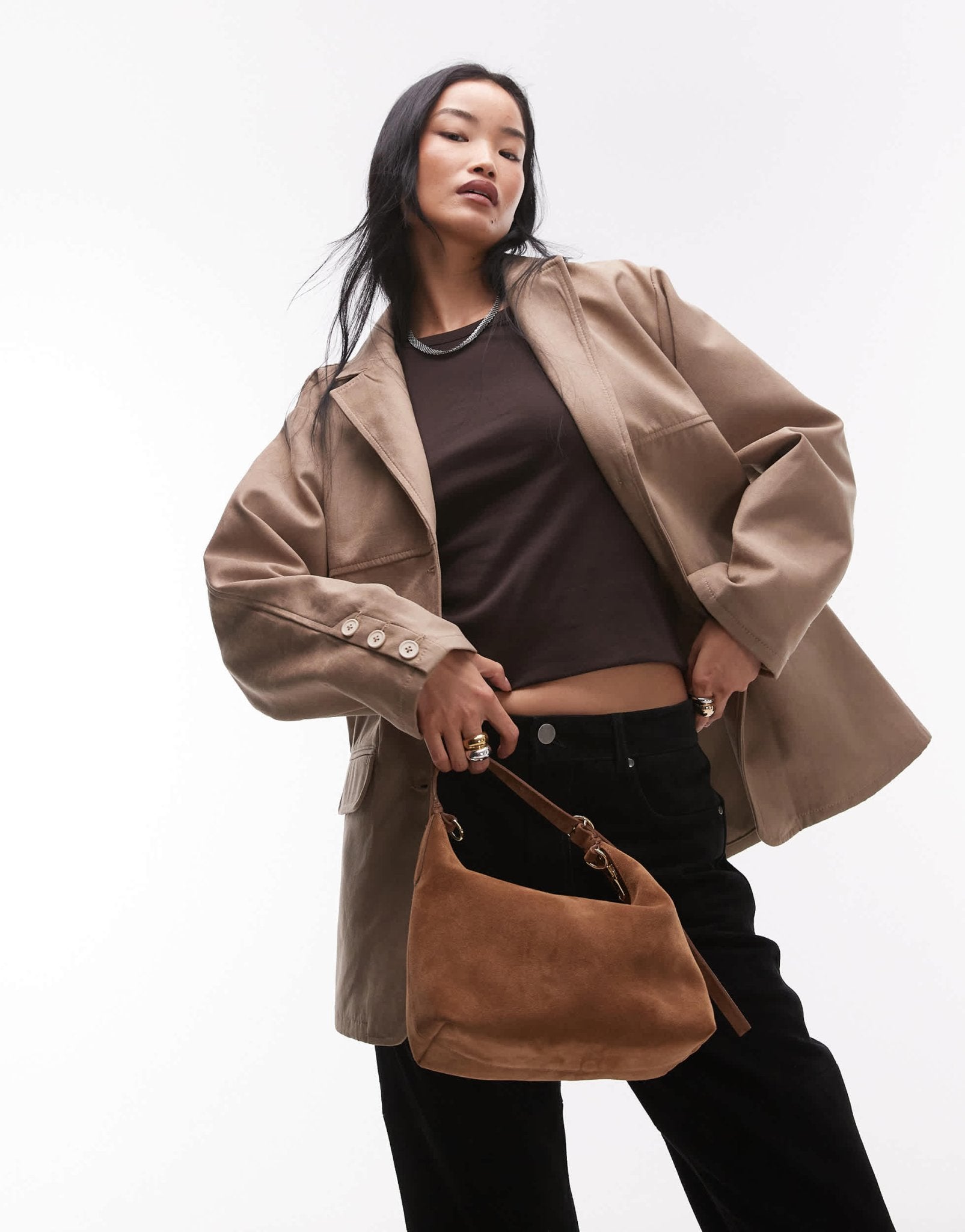 Topshop faux suede relaxed jacket in light beige - ASOS Sample Sale EU Store