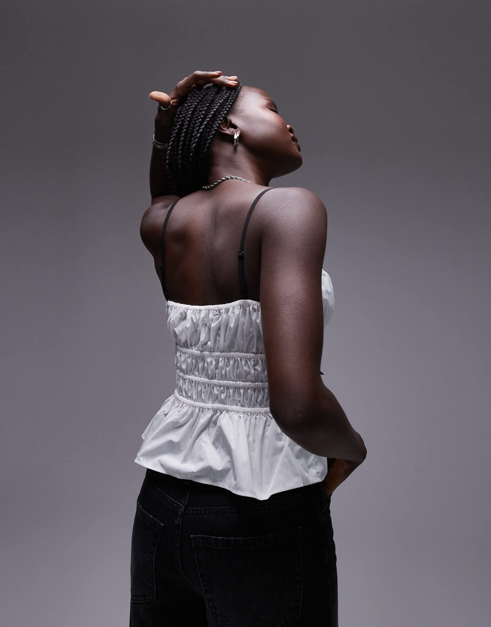 Topshop femme shirred contrast tie cami in ivory and black - ASOS Sample Sale EU Store