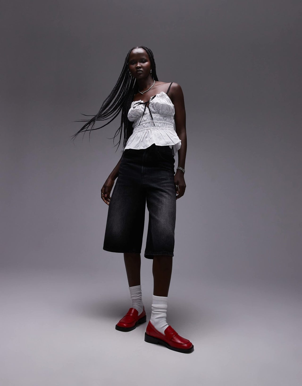 Topshop femme shirred contrast tie cami in ivory and black - ASOS Sample Sale EU Store