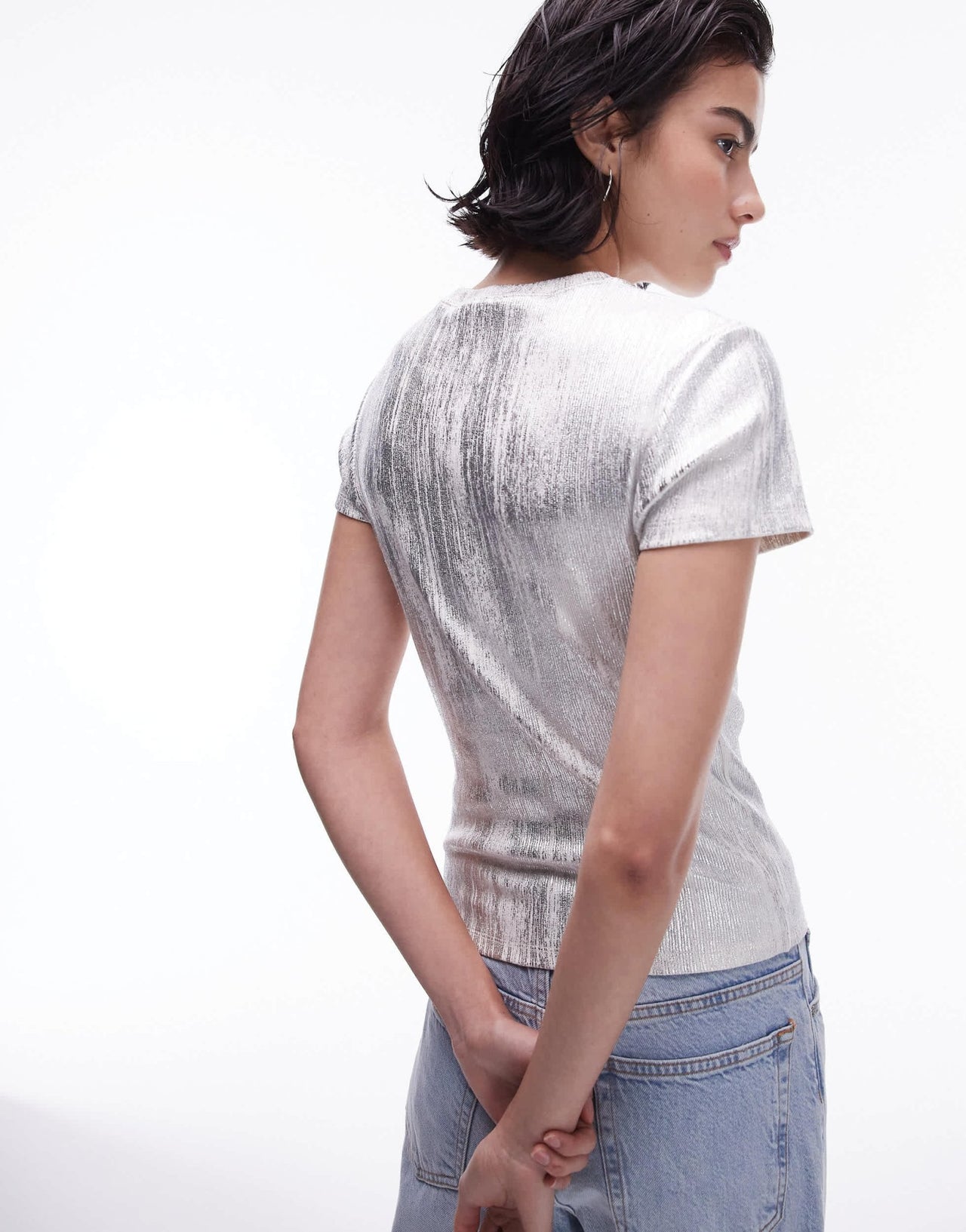 Topshop foil tee in silver - ASOS Sample Sale EU Store