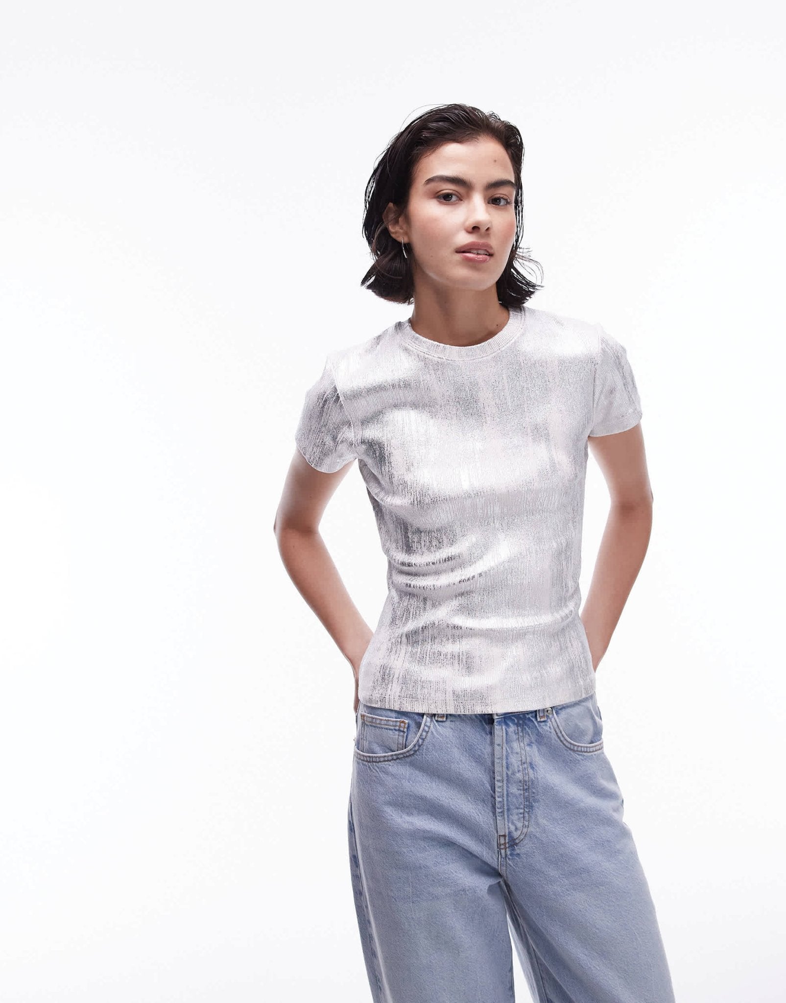 Topshop foil tee in silver - ASOS Sample Sale EU Store