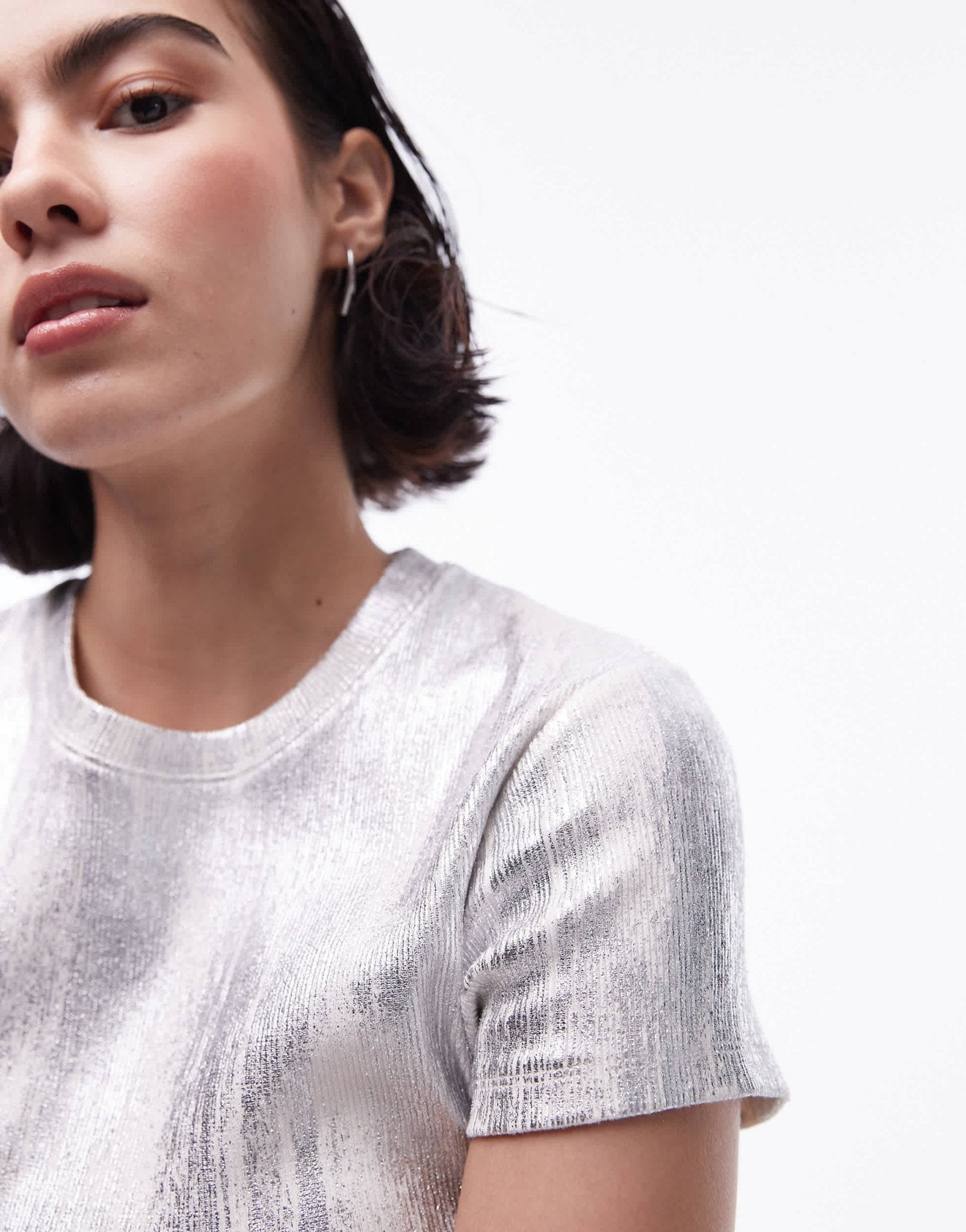 Topshop foil tee in silver - ASOS Sample Sale EU Store