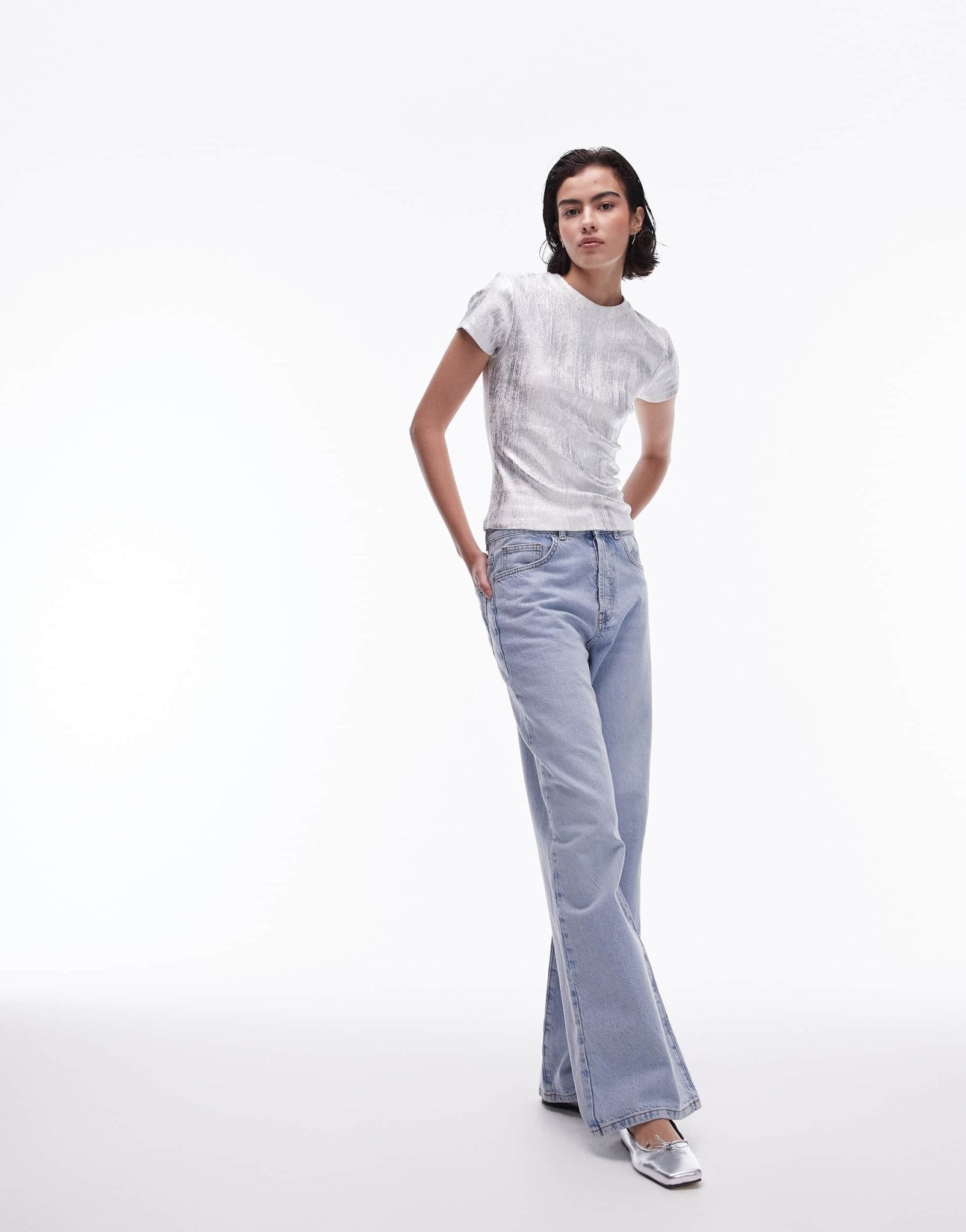 Topshop foil tee in silver - ASOS Sample Sale EU Store