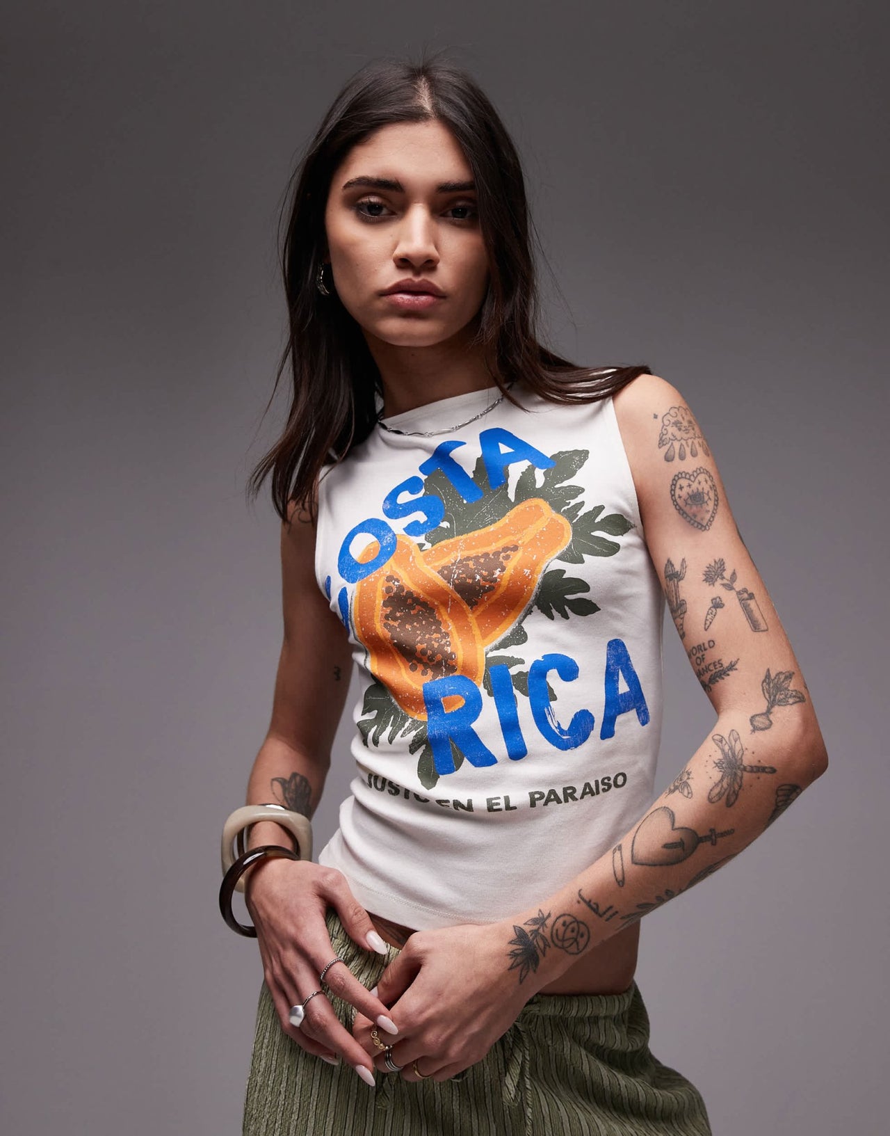 Topshop graphic Costa Rica tank in ecru - ASOS Sample Sale EU Store
