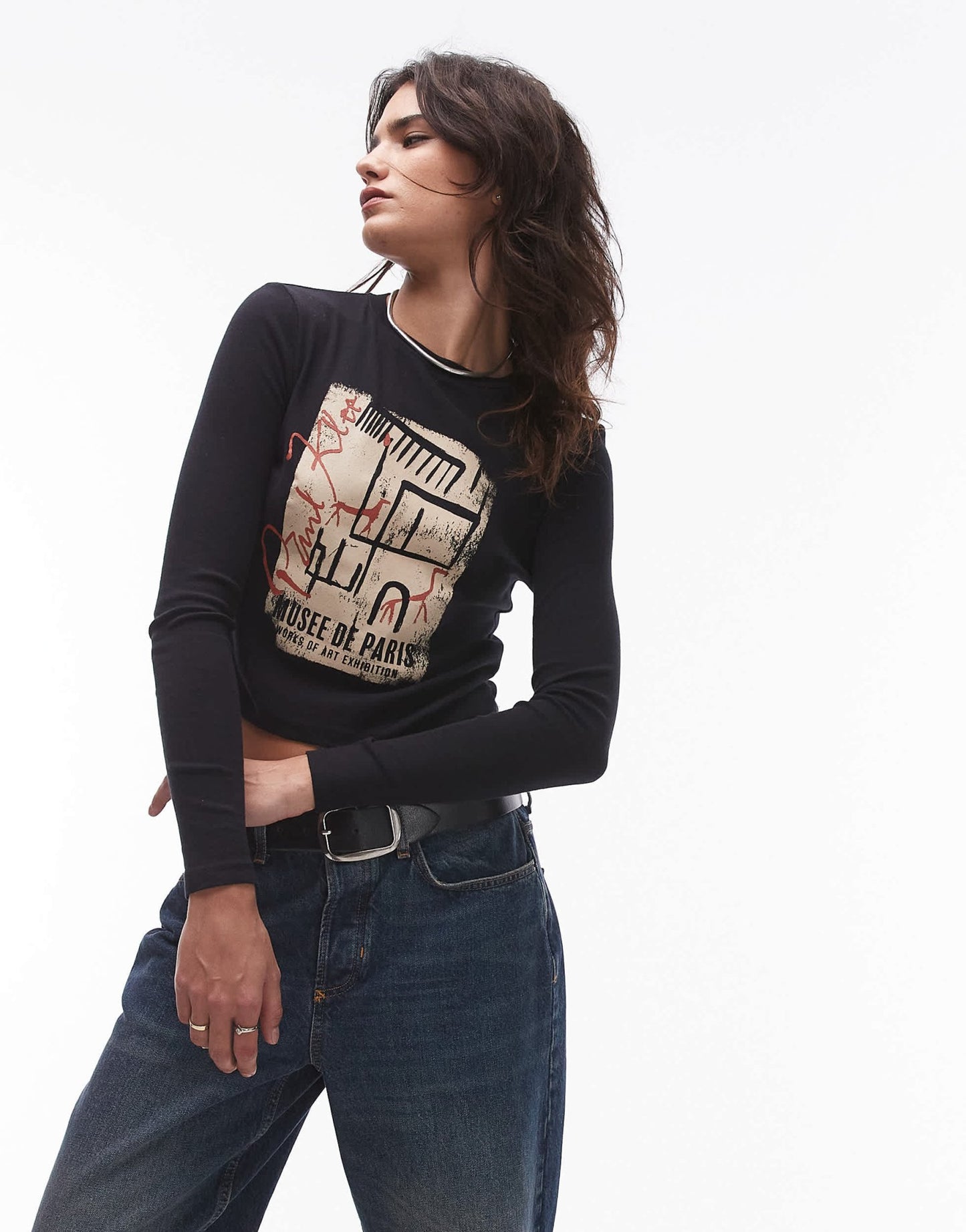 Topshop graphic license Paul klee long sleeve top in charcoal - ASOS Sample Sale EU Store