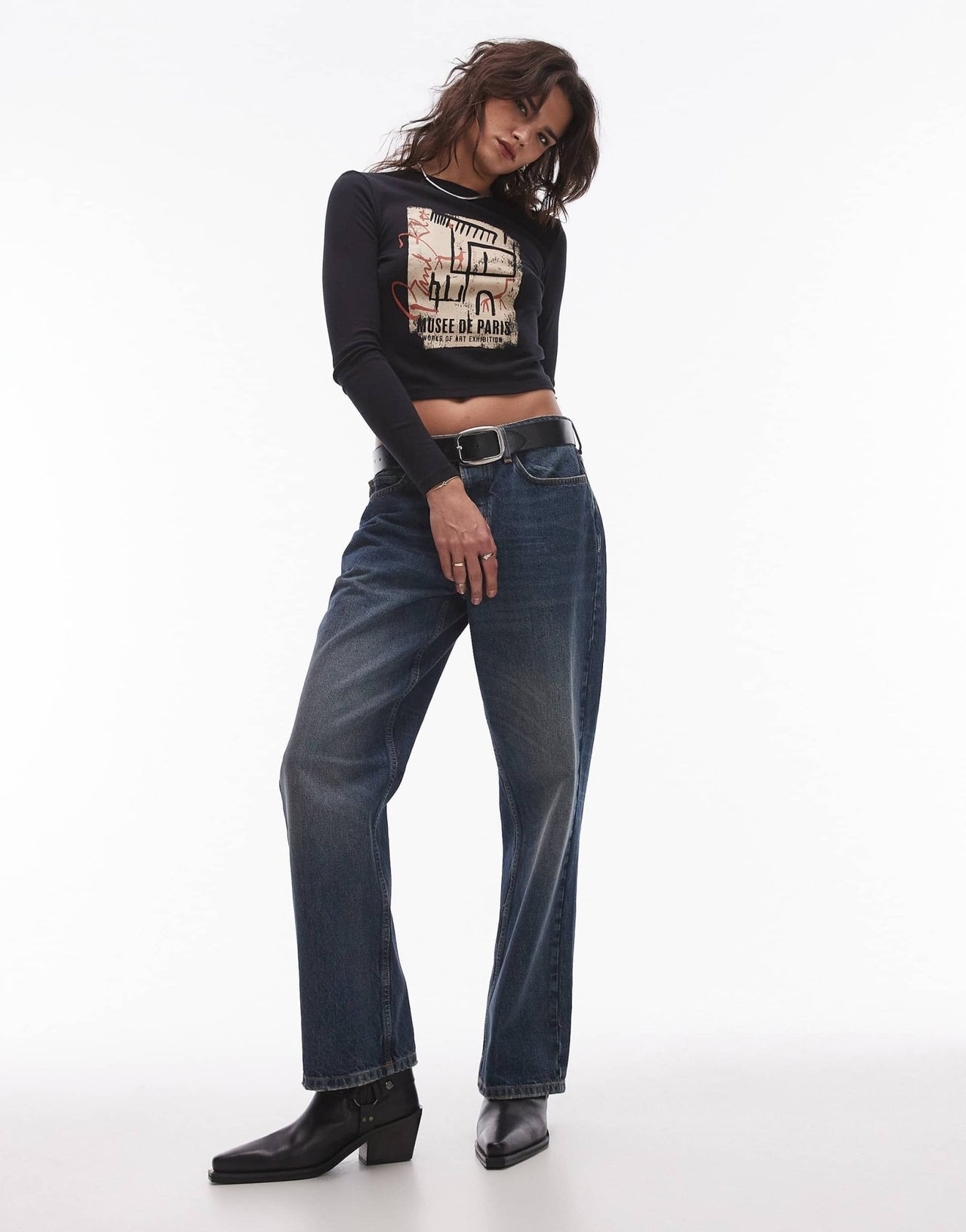 Topshop graphic license Paul klee long sleeve top in charcoal - ASOS Sample Sale EU Store