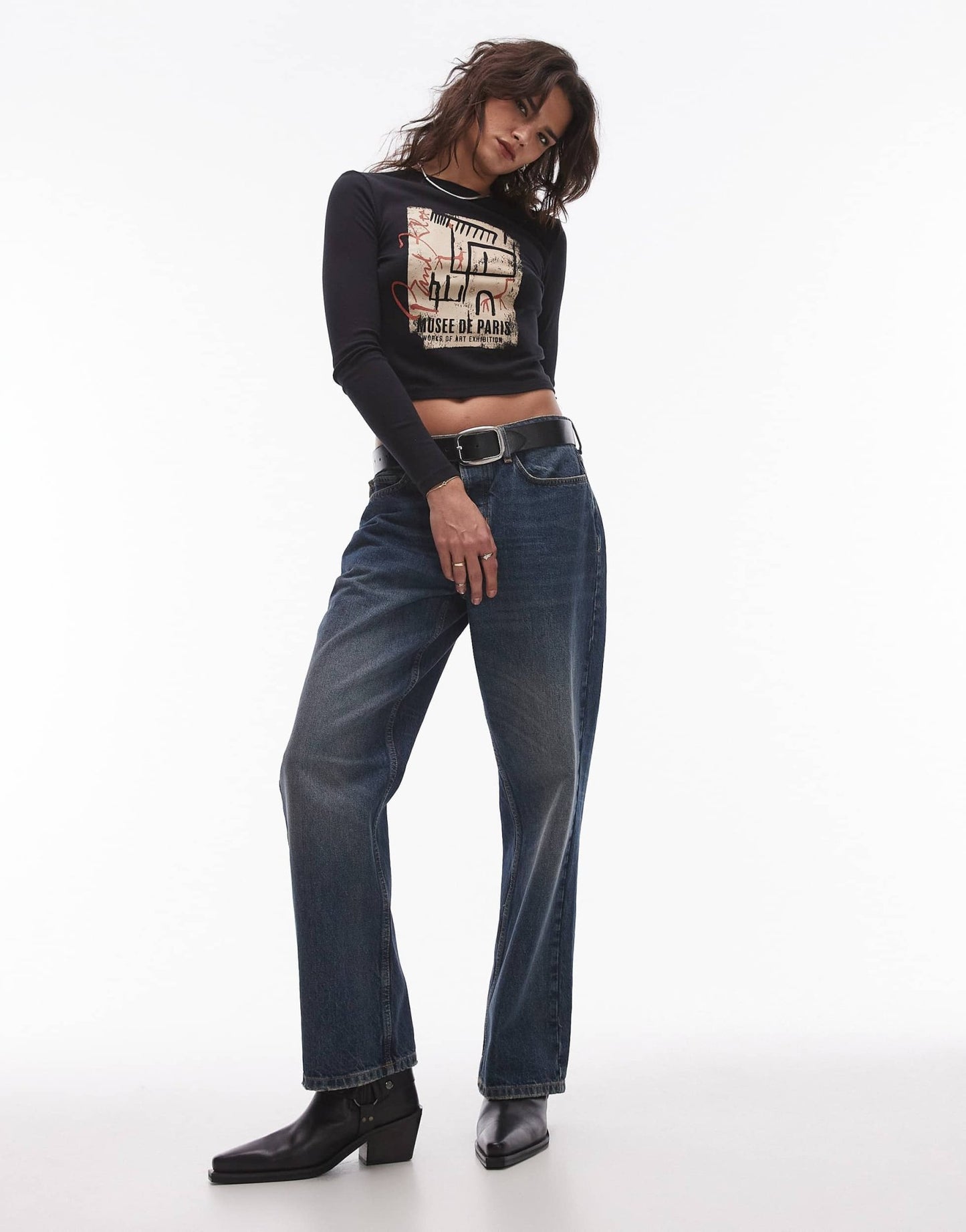 Topshop graphic license Paul klee long sleeve top in charcoal - ASOS Sample Sale EU Store