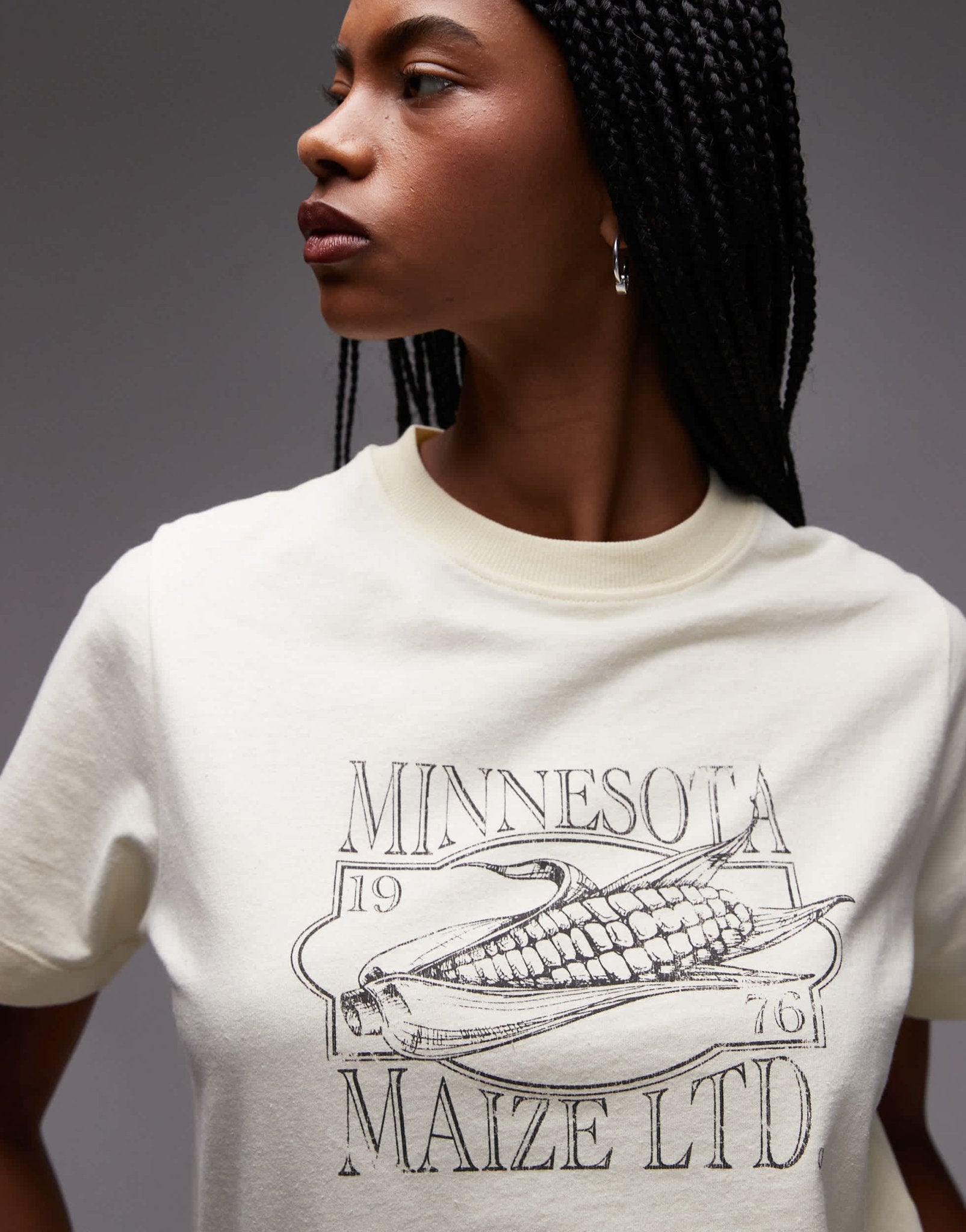 Topshop graphic Minessota boxy tee in buttermilk - ASOS Sample Sale EU Store