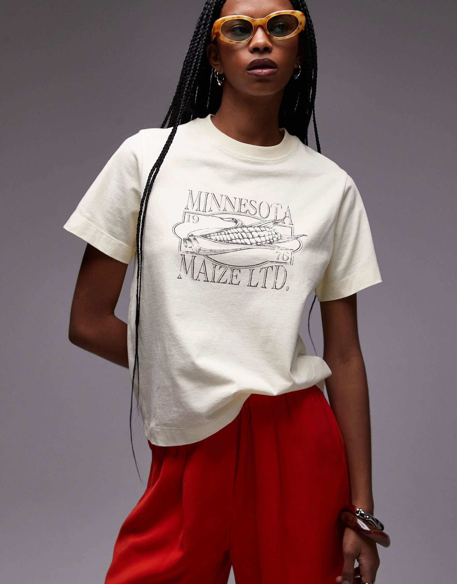 Topshop graphic Minessota boxy tee in buttermilk - ASOS Sample Sale EU Store