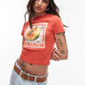 T-shirt baby in cotone grafica papaya Topshop in rosso slavato