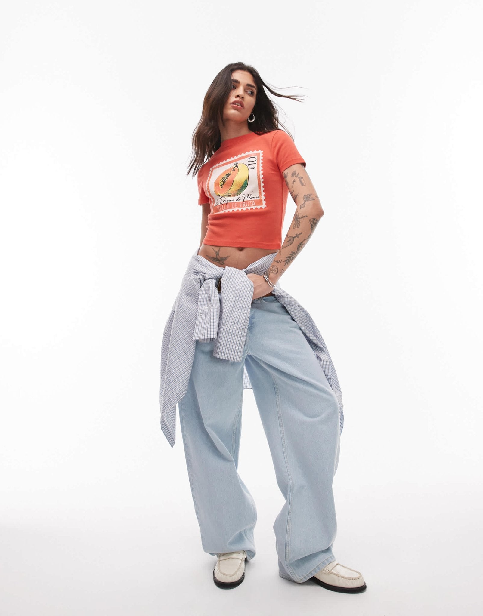 Topshop graphic papaya baby tee in washed red - ASOS Sample Sale EU Store