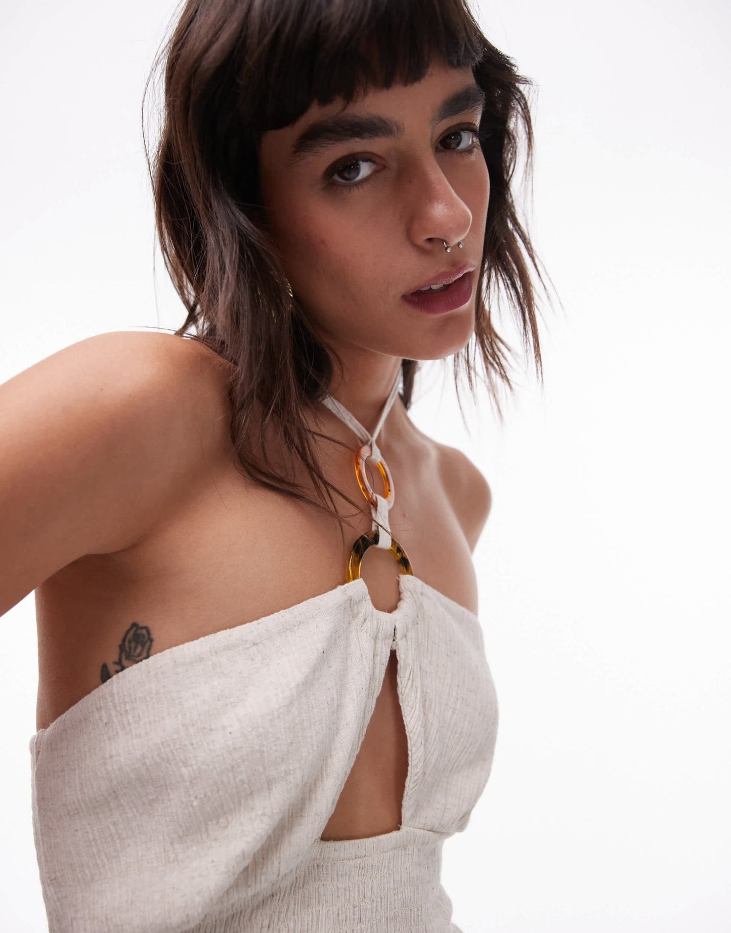 Topshop halter beach dress with ring detail in natural - ASOS Sample Sale EU Store