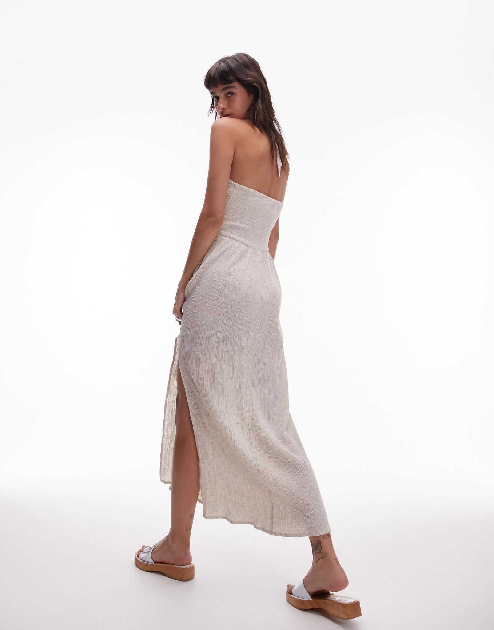 Topshop halter beach dress with ring detail in natural - ASOS Sample Sale EU Store