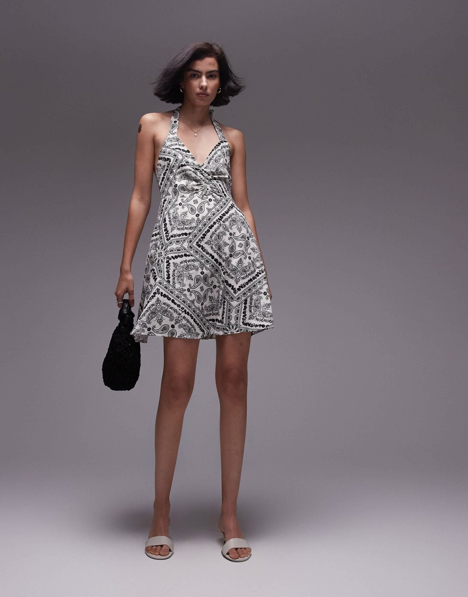 Topshop halter neck mini dress in mono bandana print - ASOS Sample Sale EU Store