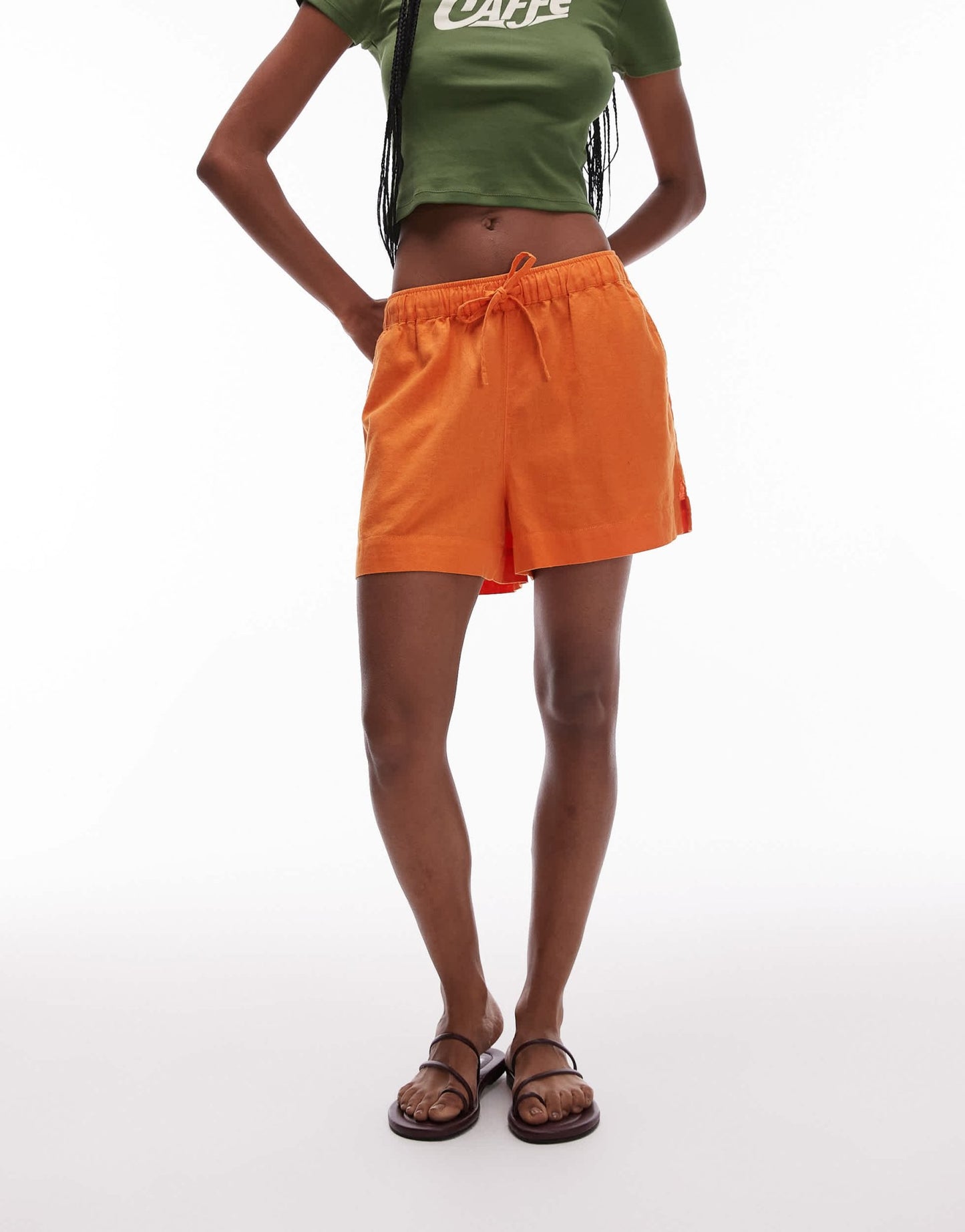 Topshop high rise drawcord linen shorts in orange - ASOS Sample Sale EU Store