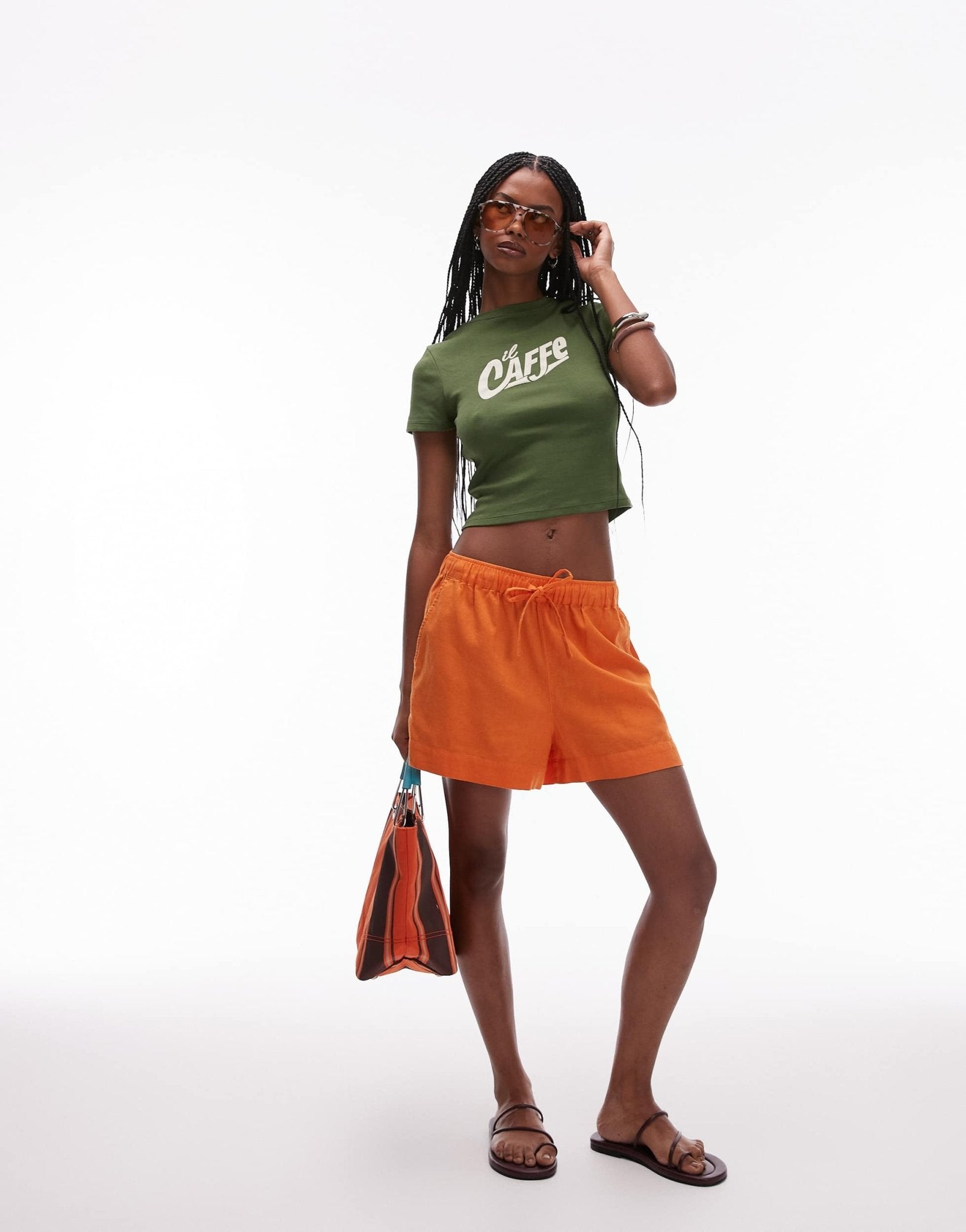 Topshop high rise drawcord linen shorts in orange - ASOS Sample Sale EU Store