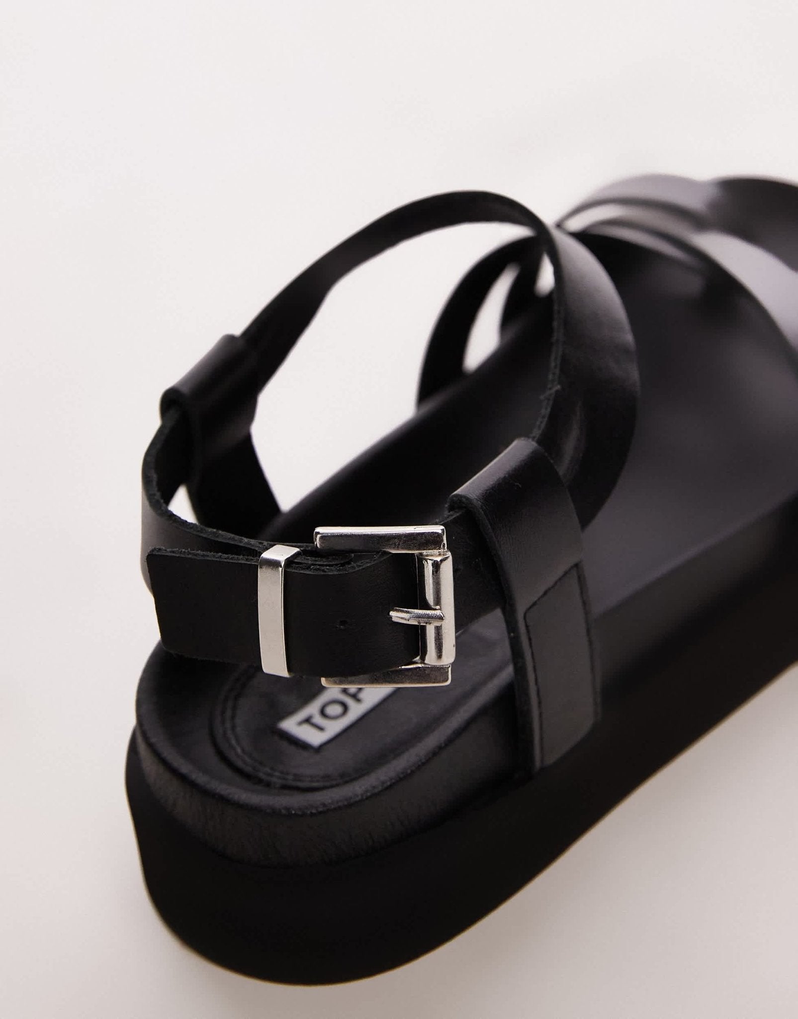 Topshop Jaya premium leather toe loop strappy sandals in black - ASOS Sample Sale EU Store