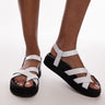 Topshop Jaya premium leather toe loop strappy sandals in off white