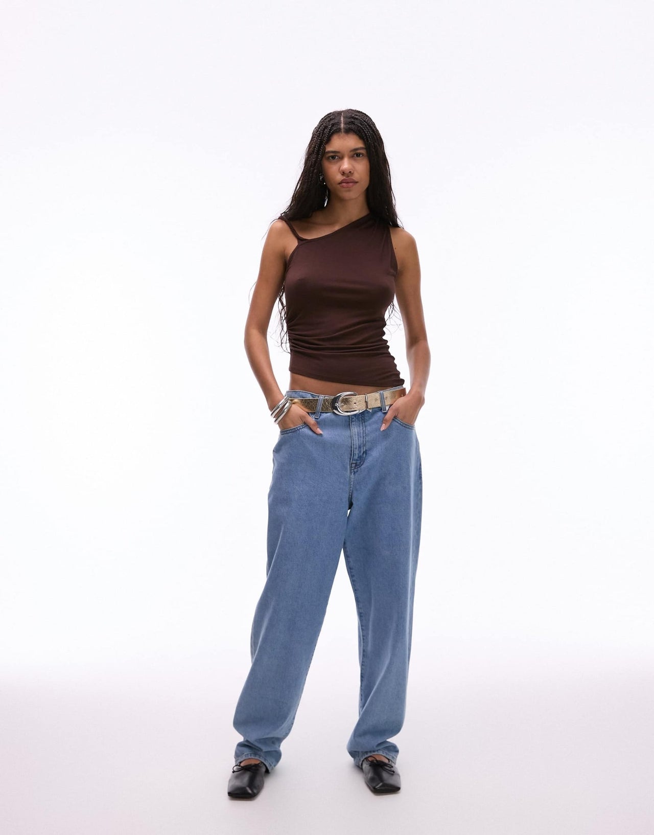 Topshop jersey twisted asymmetrical top in brown - ASOS Sample Sale EU Store