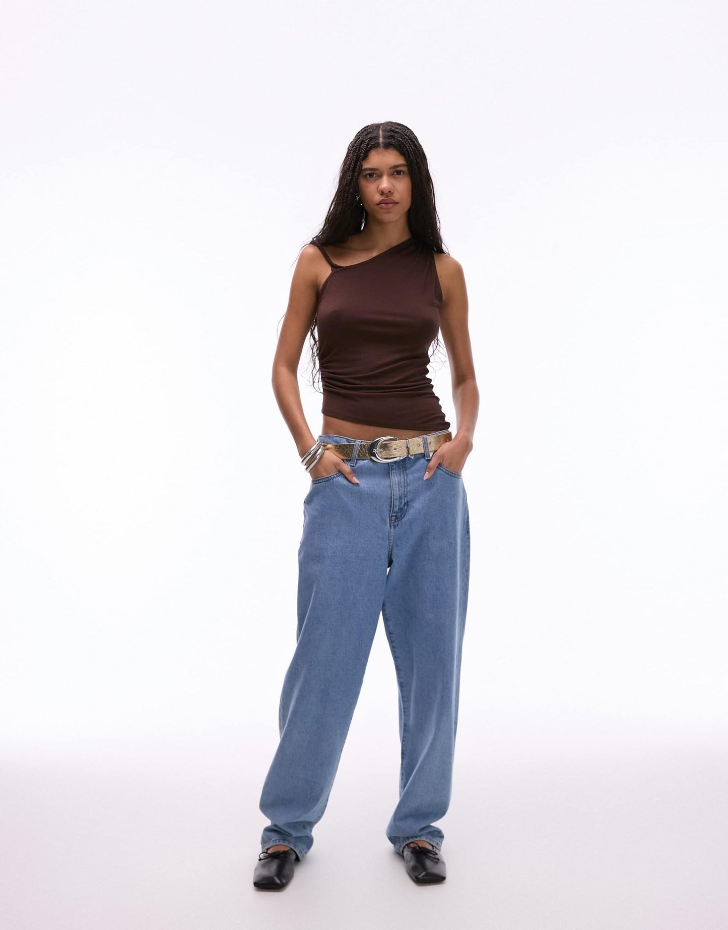 Topshop jersey twisted asymmetrical top in brown - ASOS Sample Sale EU Store