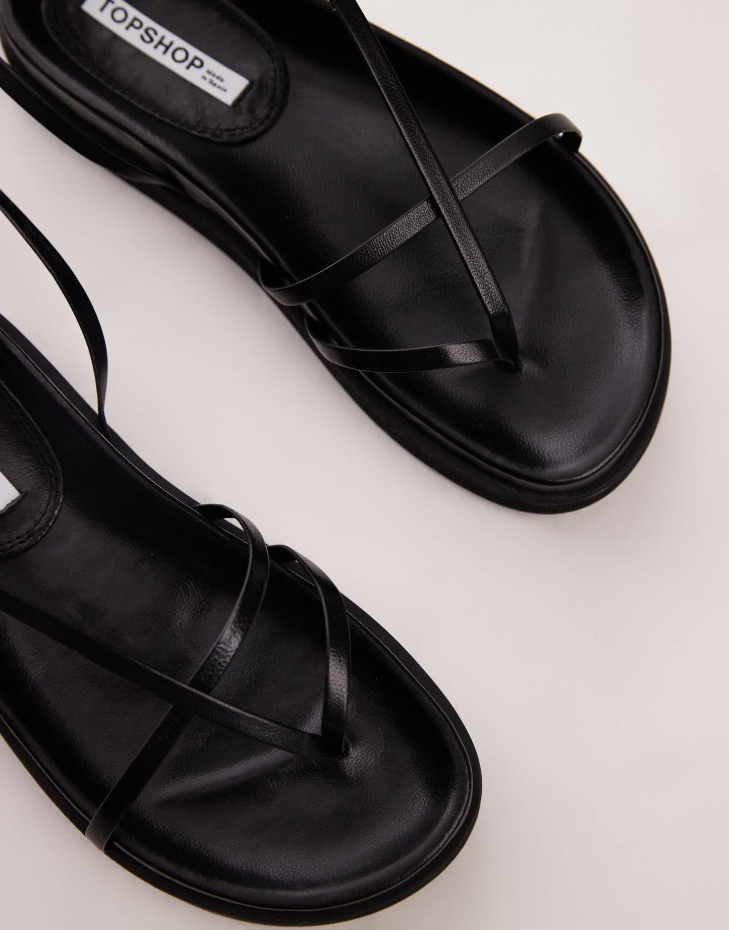 Topshop Julia premium leather minimal strappy sandals in black - ASOS Sample Sale EU Store
