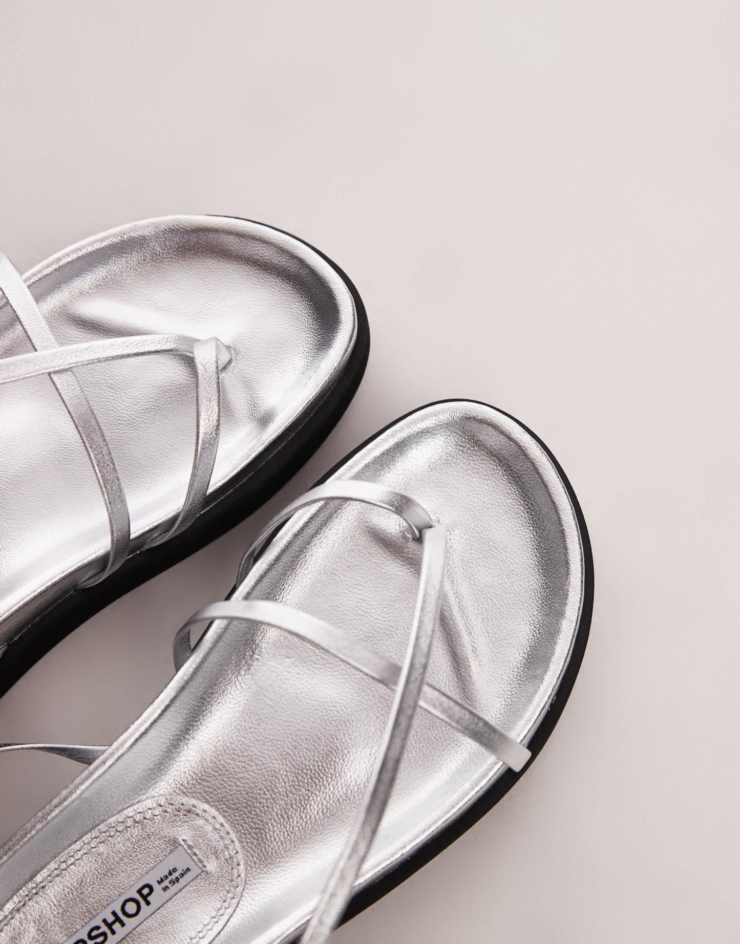 Topshop Julia premium leather minimal strappy sandals in silver - ASOS Sample Sale EU Store