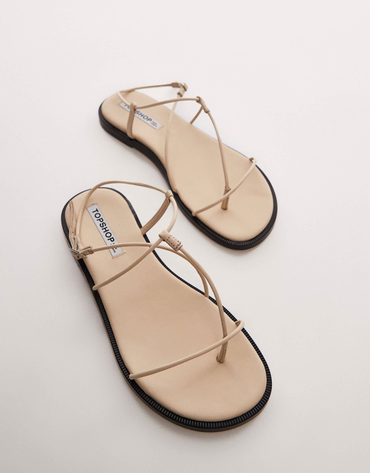 Topshop Katy premium leather minimal strappy sandals in off white - ASOS Sample Sale EU Store