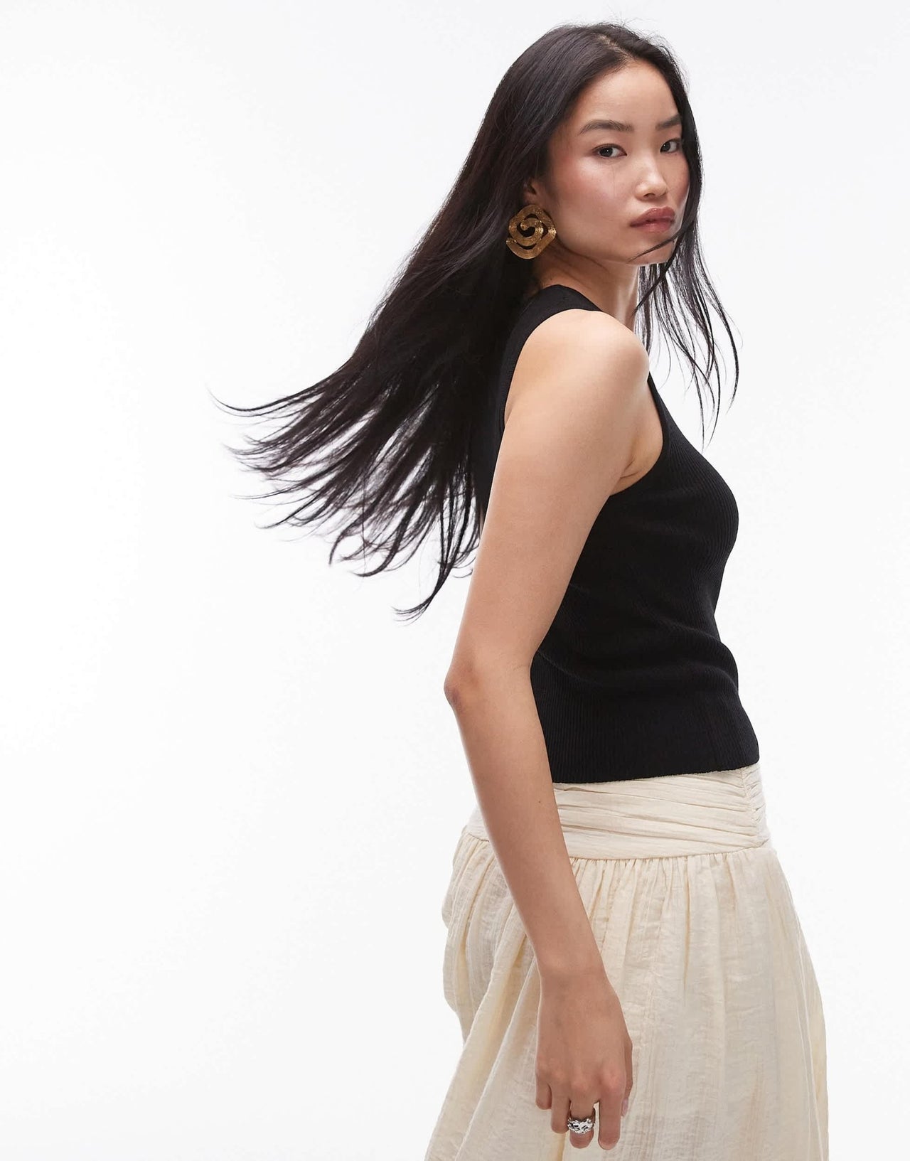 Topshop knitted asymmetric vest top in black - ASOS Sample Sale EU Store