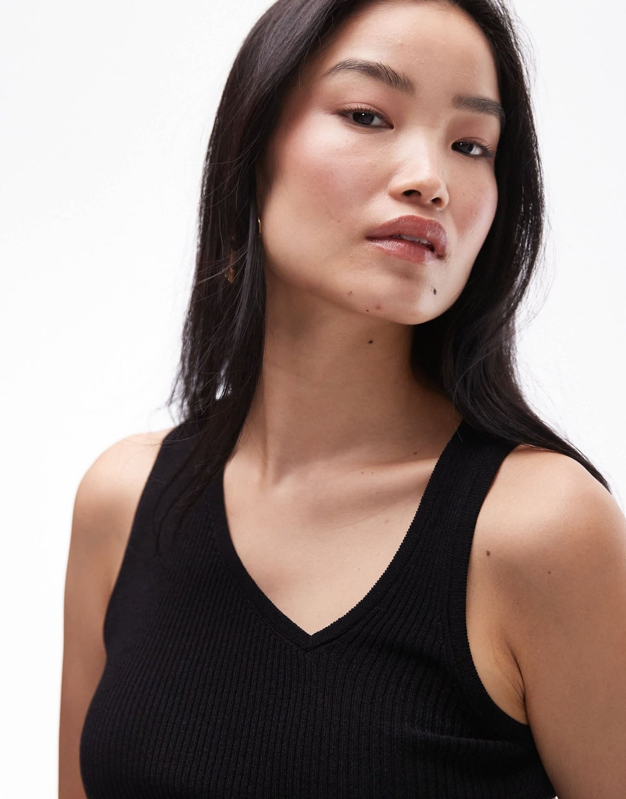 Topshop knitted asymmetric vest top in black - ASOS Sample Sale EU Store