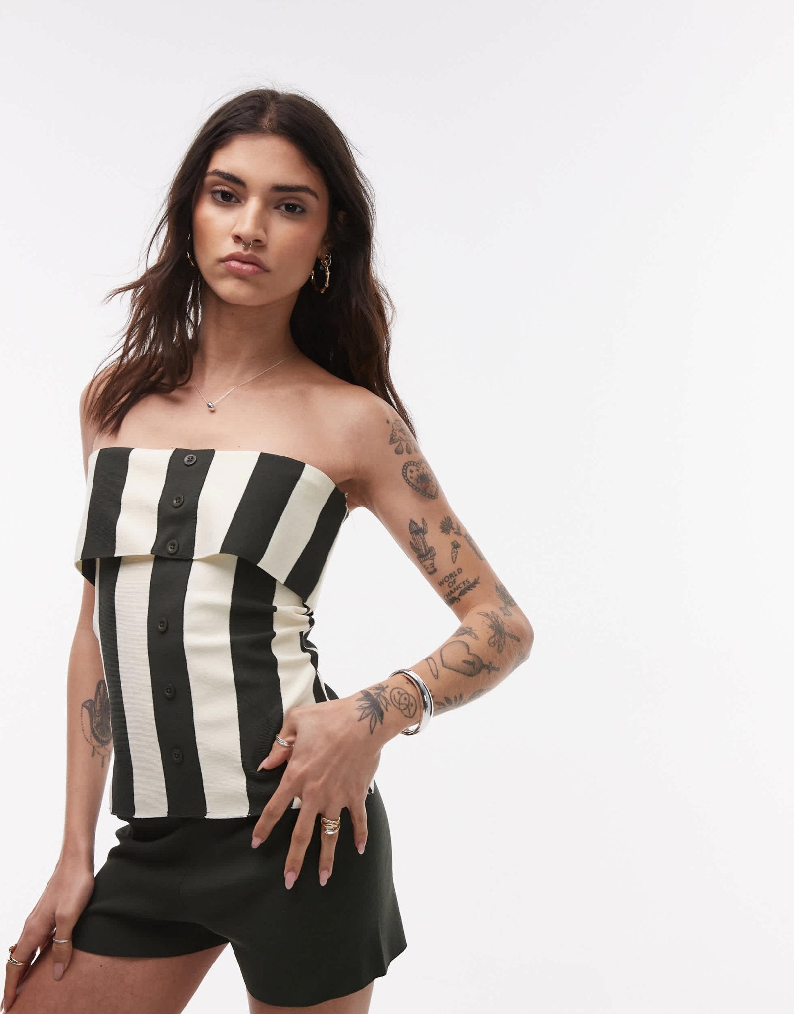 Topshop knitted bandeau top co - ord in khaki stripe - ASOS Sample Sale EU Store